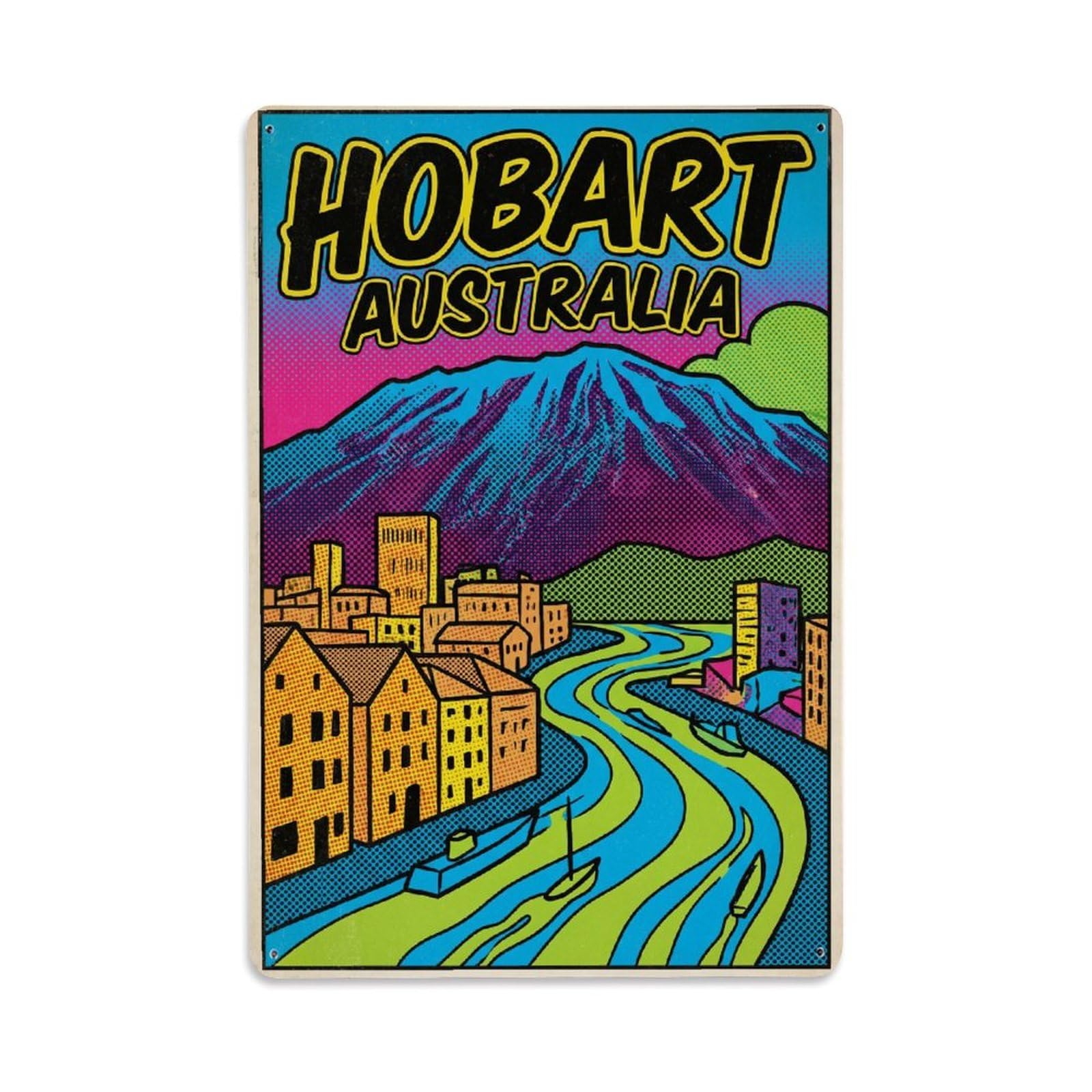 Metal Tin Sign Travel Australia Hobart Retro