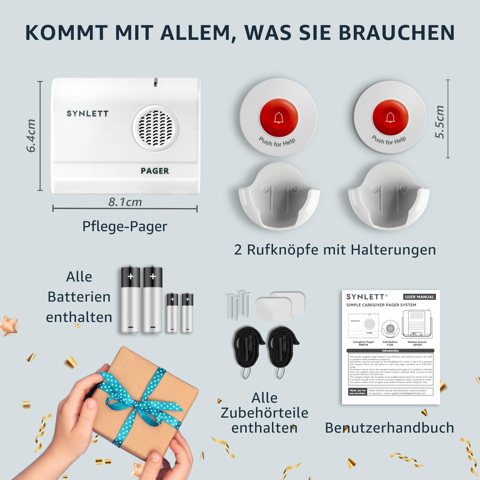 Pflege Pager mit 2 Rufknöpfen Kabelloses Rufsystem für Senioren Altenpflege und betreutes Wohnen Notrufhilfe auf Knopfdruck