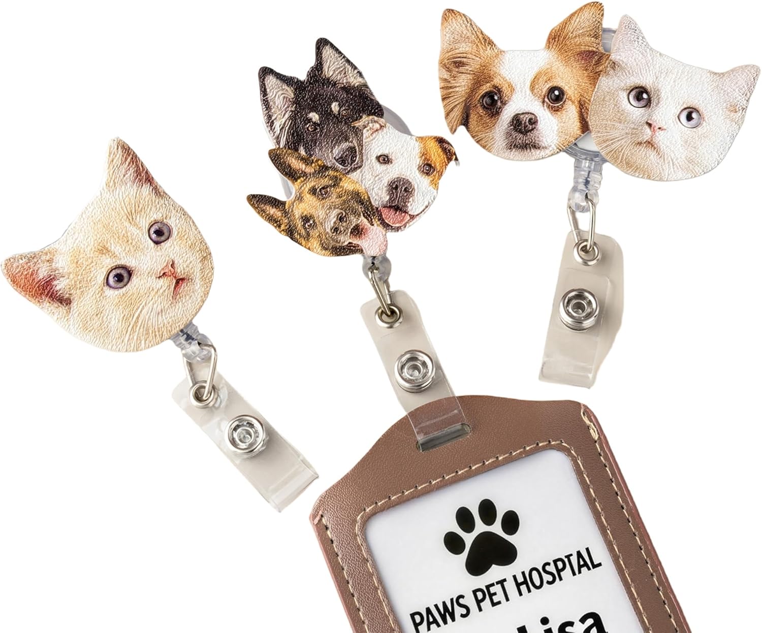 callie Custom Pet Photo Badge Reel - Personalized 1-3 Dogs Cats Picture, Cute Retractable ID Badge Holder with Alligator Clip, Gifts for Pet Lovers Nurse Doctor Vet
