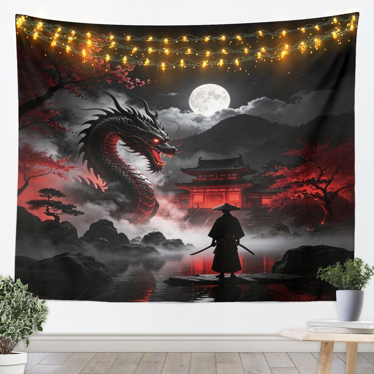 Feelyou Japanese Style Building Tapestry Anime Sunset Wall Art for Living Room Bedroom Romantic Exotic Wall Hanging Blanket Red Maple Home Decor Large 59"x82" image 5
