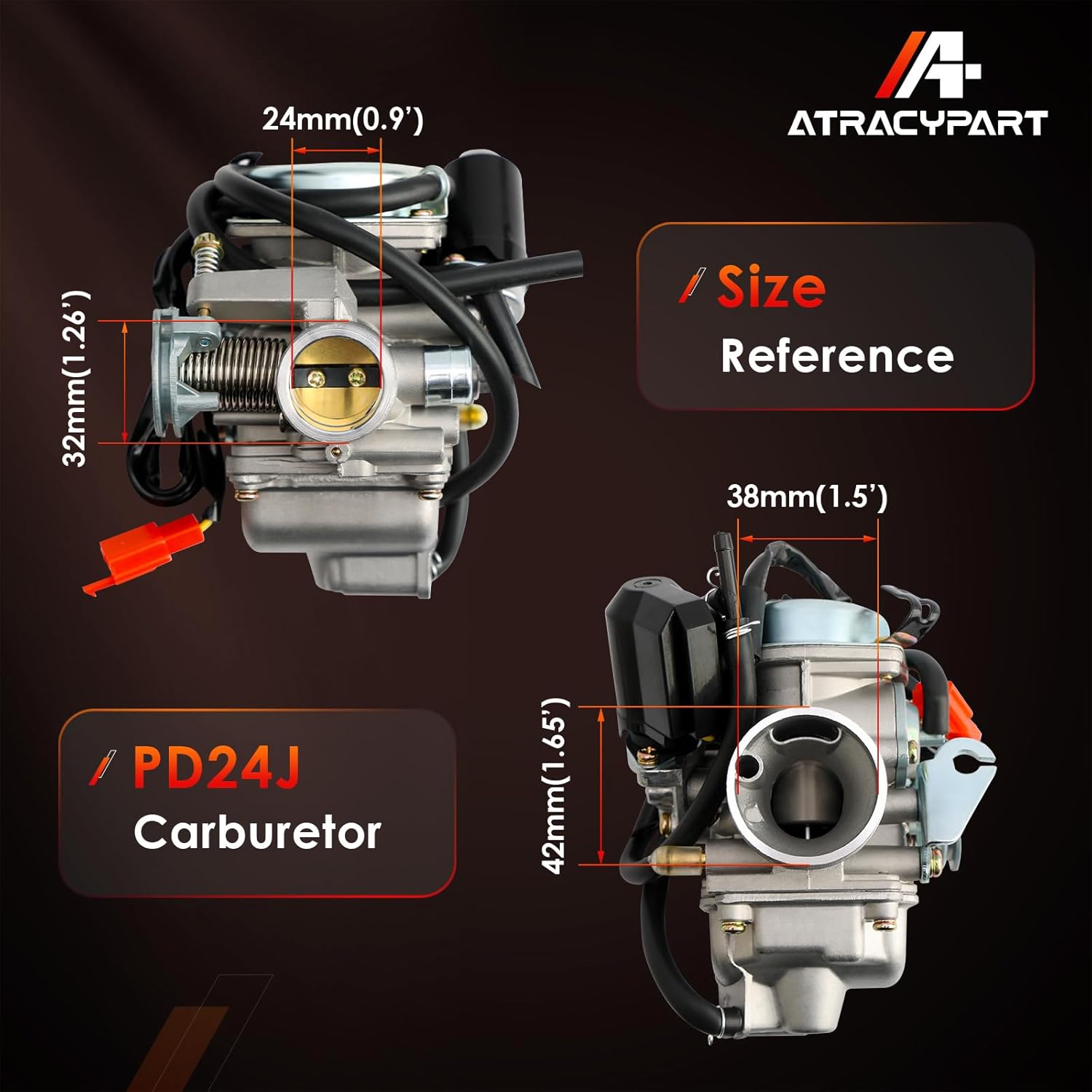 PD24J Carburetor, Compatible with 4-Stroke Engines GY6 125cc 150cc 152QMJ 157QMI ATV Quad Bike 4 Wheeler Dune Buggy Go Kart Moped Scooter Manifold Intake 24mm Carb