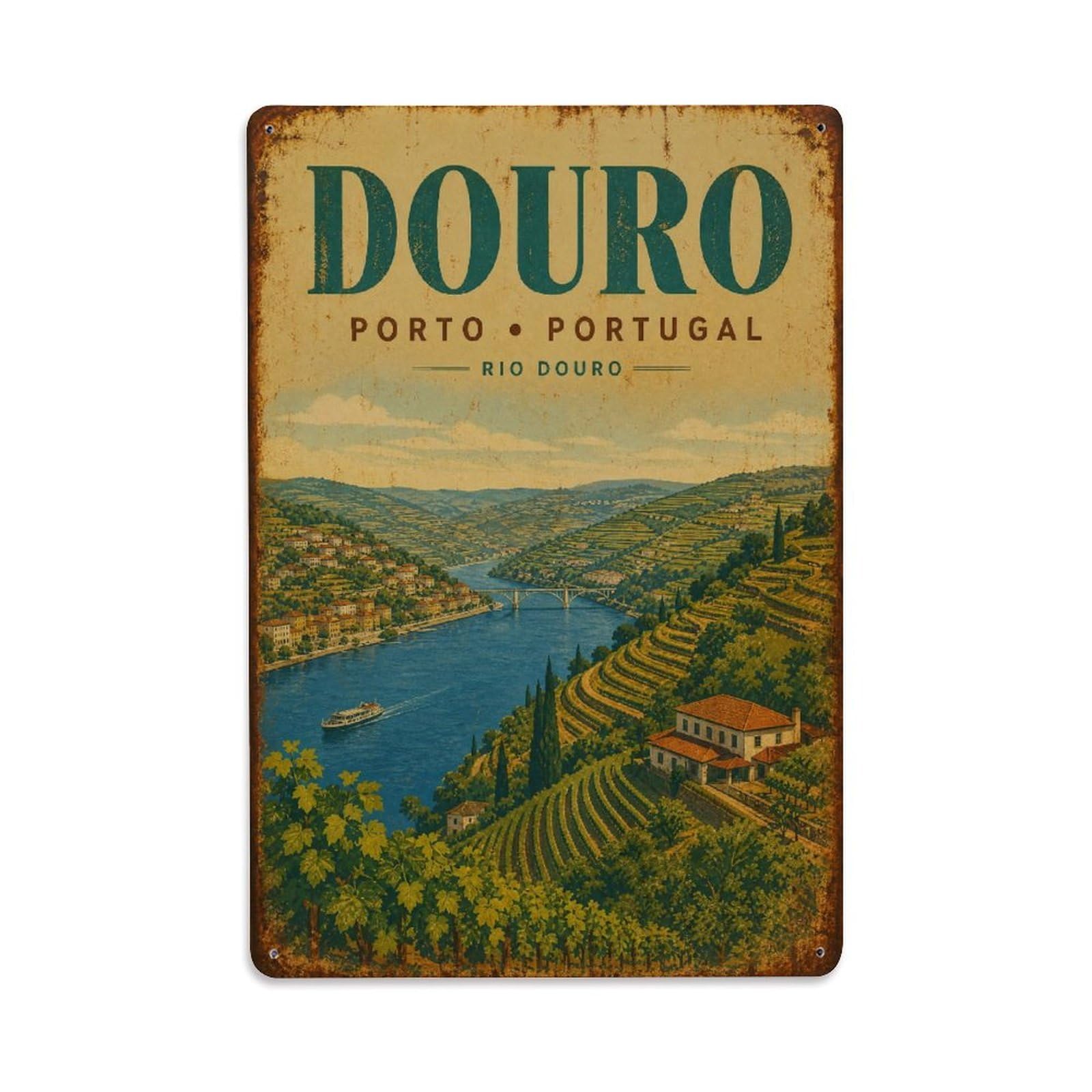 Huiyhb 8X12inch(20X30cm) Vintage Travel Douro Riverbanks Green Hillsides Portugal Metal Tin Sign