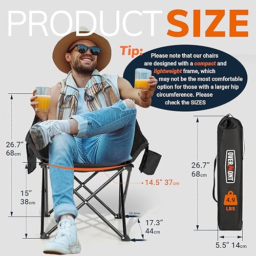Miniatura 2 de Overmont Silla de campamento plegable portátil premontada, silla de campamento ligera con bolsillo lateral, silla plegable para senderismo al aire