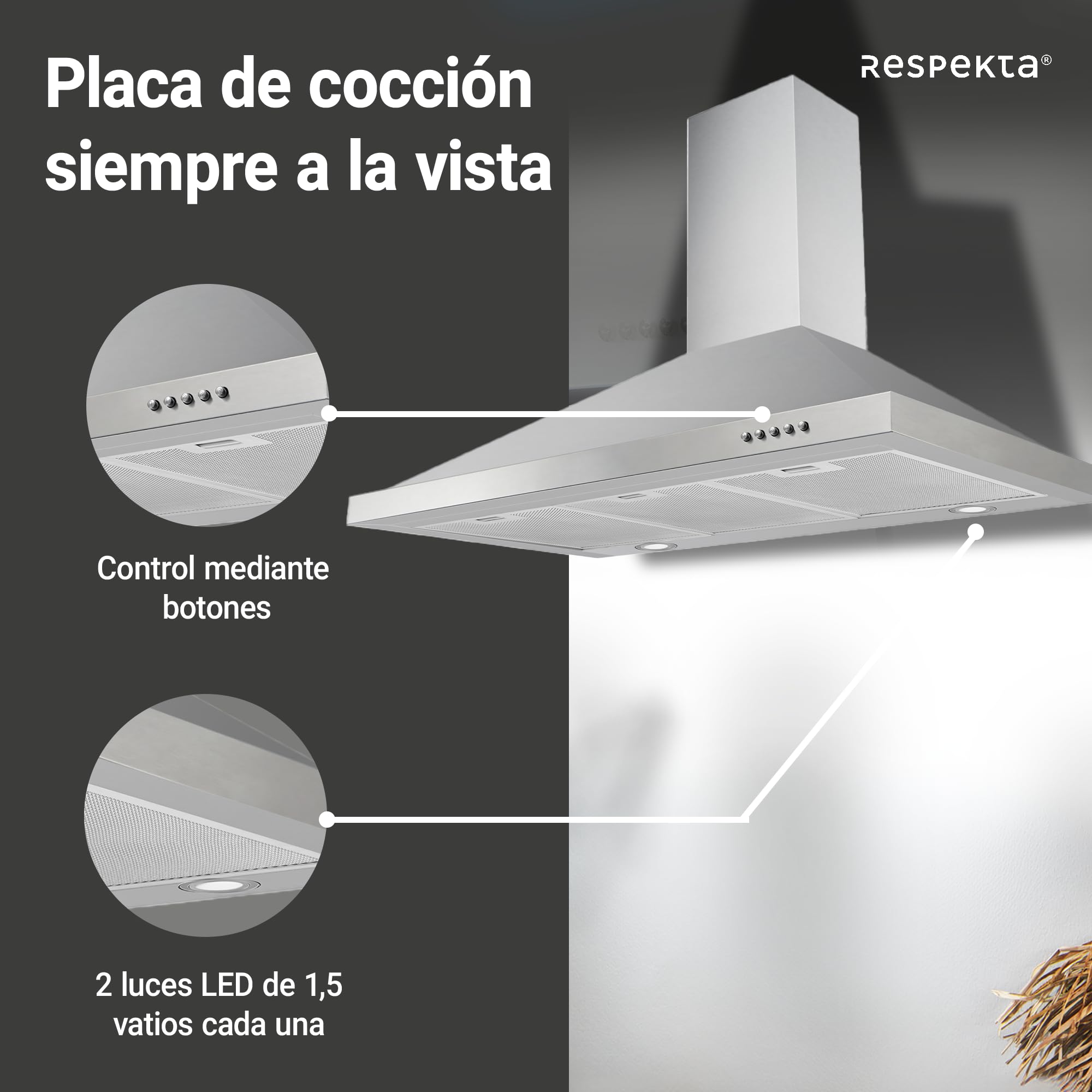 respekta Ch44068-90IXA - Campana para chimenea (90 cm)