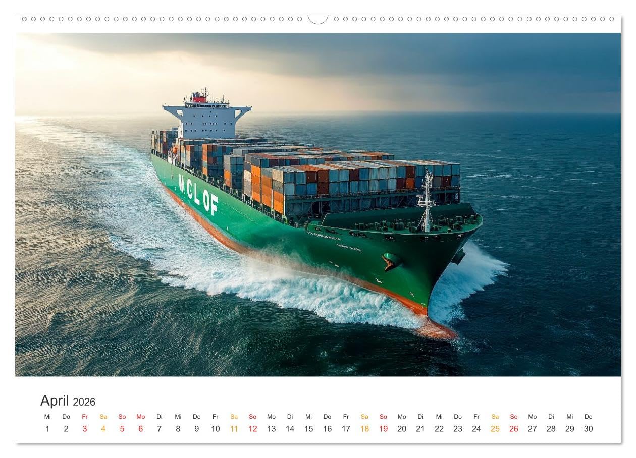 Containerschiffe - Giganten im Fokus (hochwertiger Premium Wandkalender 2026 DIN A2 quer), Kunstdruck in Hochglanz: Seefracht-Giganten der Meere in Szene gesetzt. (CALVENDO Technologie)
