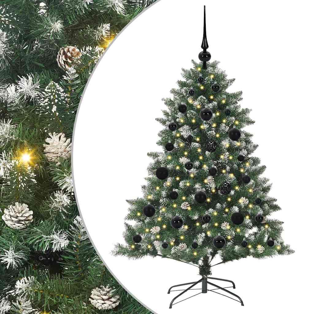 Sapin de Noël artificiel vert 120 cm avec 150 LED blanc chaud PVC et acier Support pliable pour intérieur et extérieur Décoration festive