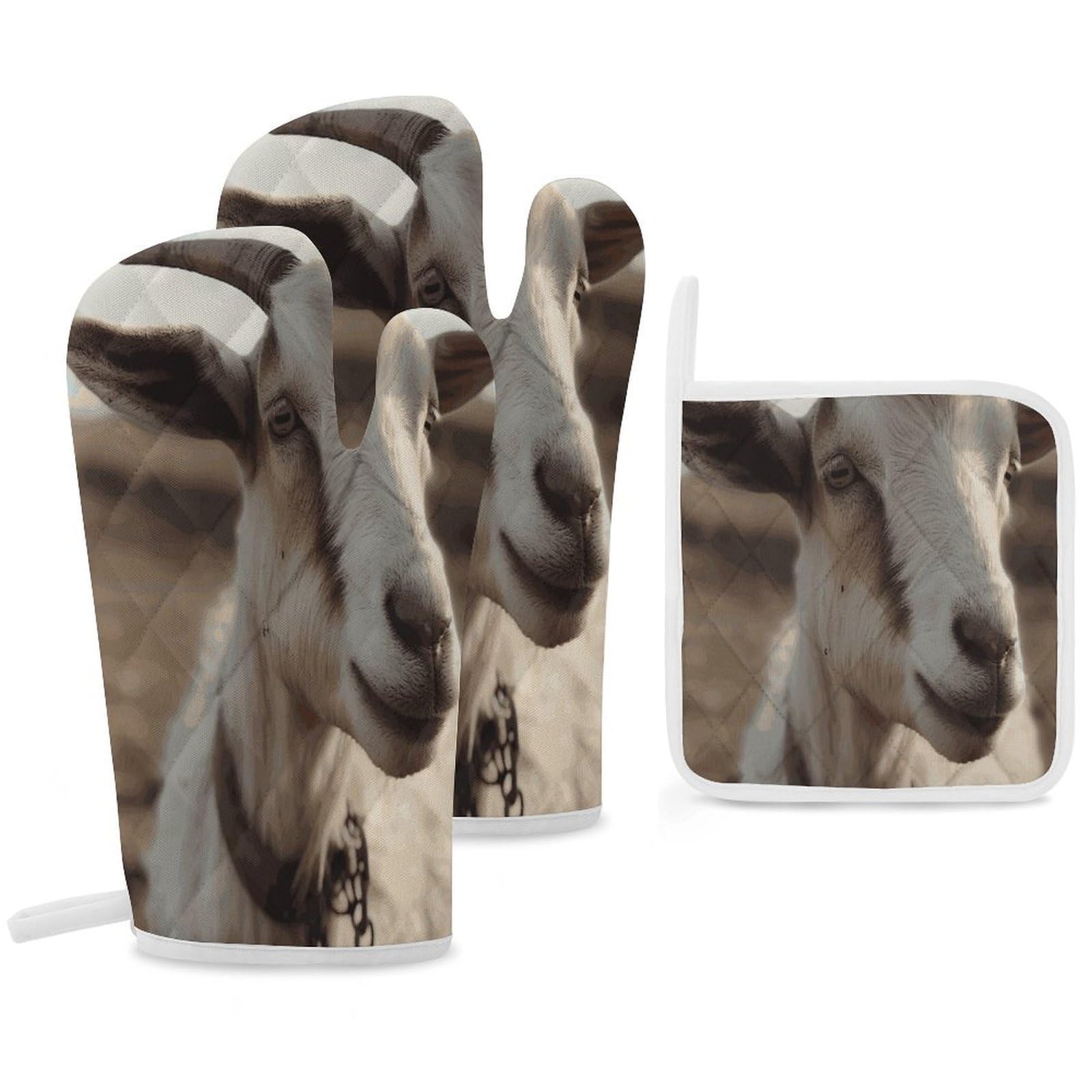 Fekiloot Style Goat On Hillside Oven Mitts Funny Heat Resistant,Oven Glove With Hanging Loop,Resistant Hot Pads For Kitchen Baking Grilling Cooking