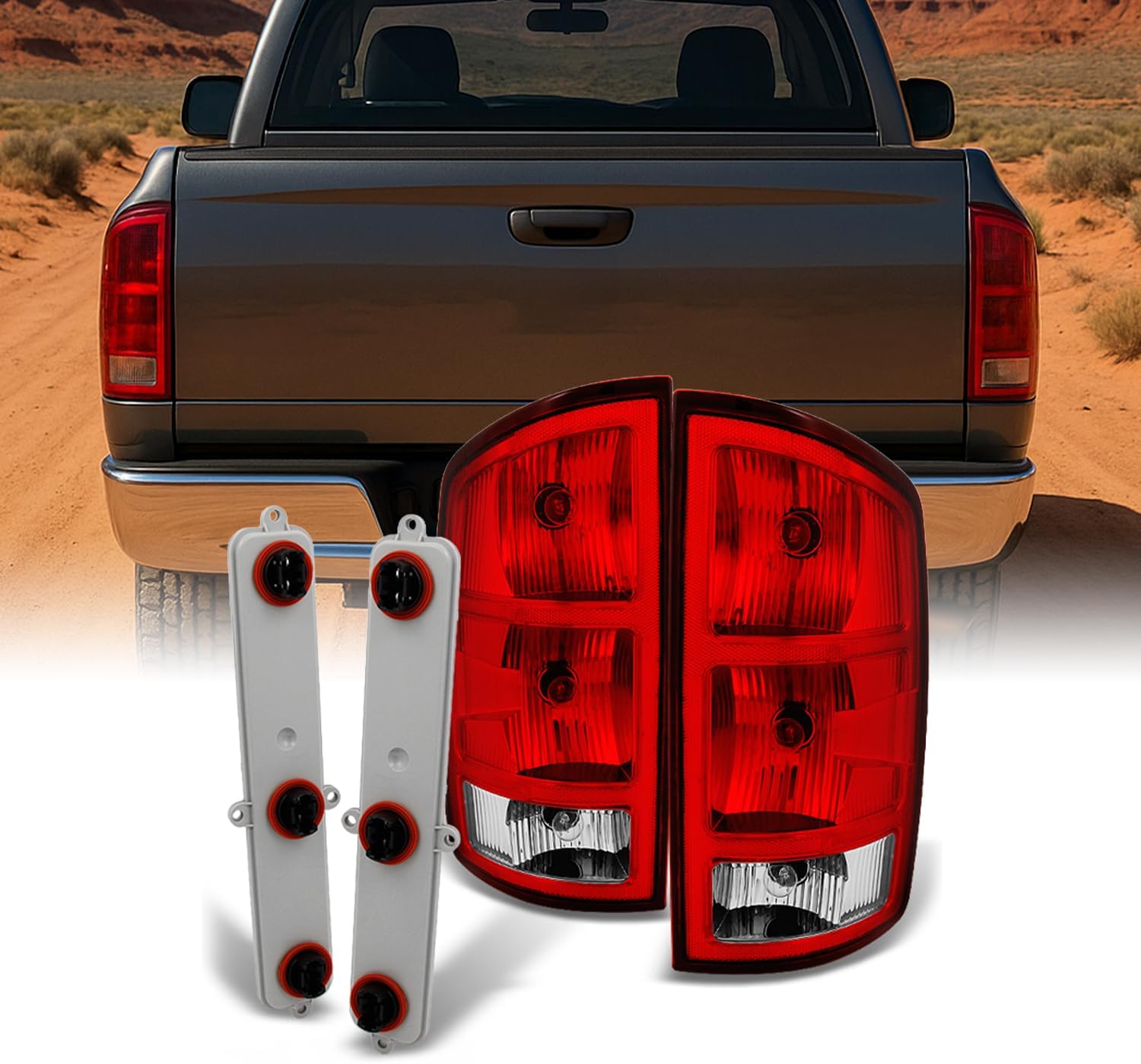 AKKON - For Dodge Ram 1500 | 2500 |3500 Pickup Truck Dark Red Tail Lights Replacement With Circuit Board Pair