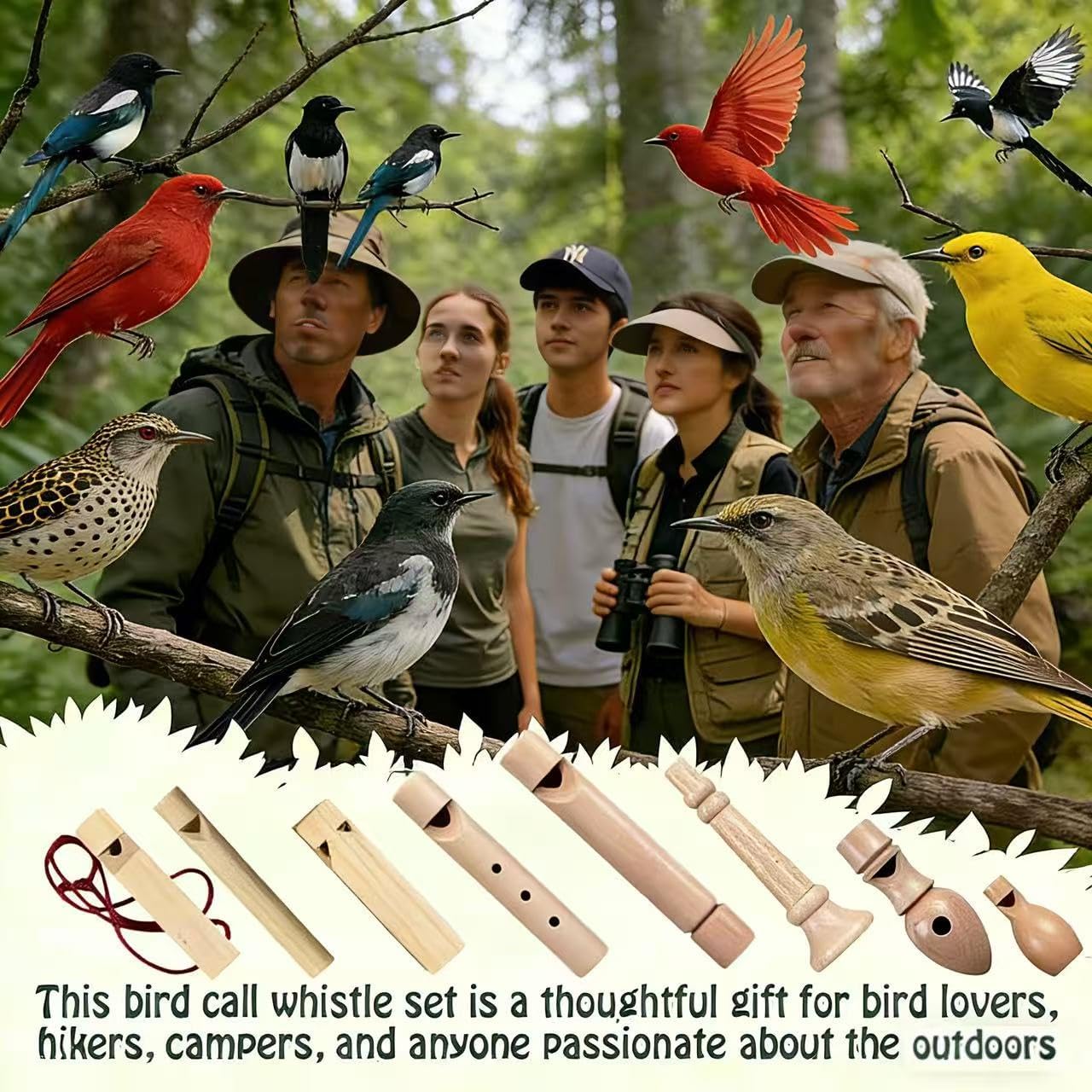 12-Piece Wooden Bird Whistle Set Handcrafted bird whistles- bird watching gifts- For nature enthusiasts, outdoor exploration- and education Includes portable storage pouch | Gifts for bird lovers - Image 6