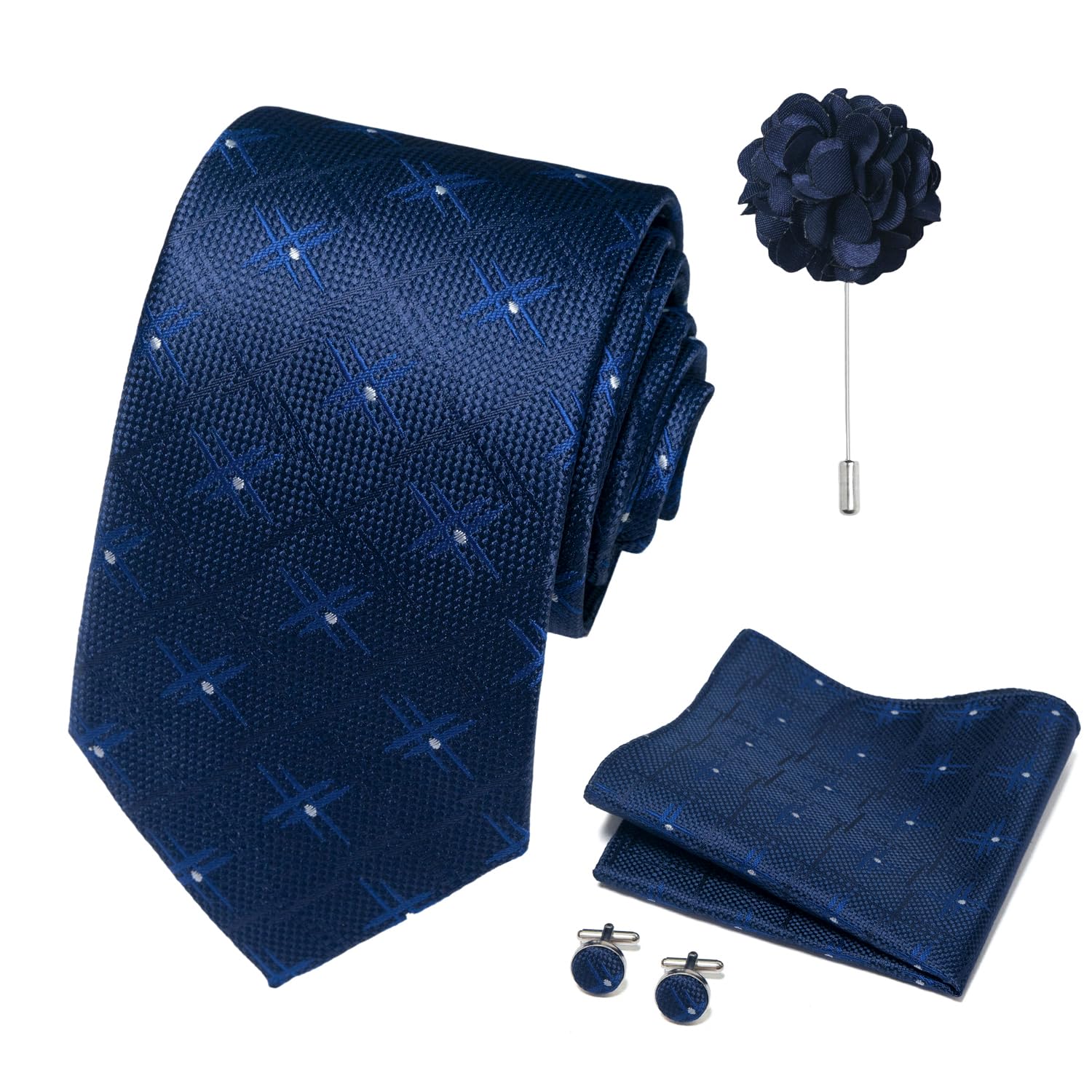 joy alice 70 Colors Ties Set Men Mixed Color Necktie Handkerchief Cufflinks Brooch 3.15 Formal
