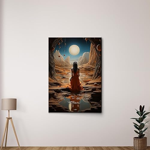 Yoga Wall Art, Canvas Prints Yoga Meditation Studio Room Decorations Tie Dye Hippie Psychedelic Poster with Frame Meditating Peace Wall Art Hanging