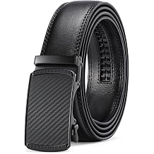 Men's Leather Belt Automatic Ratchet Buckle Slide Belt for Dress Casual Trim to Fit with Gift Box