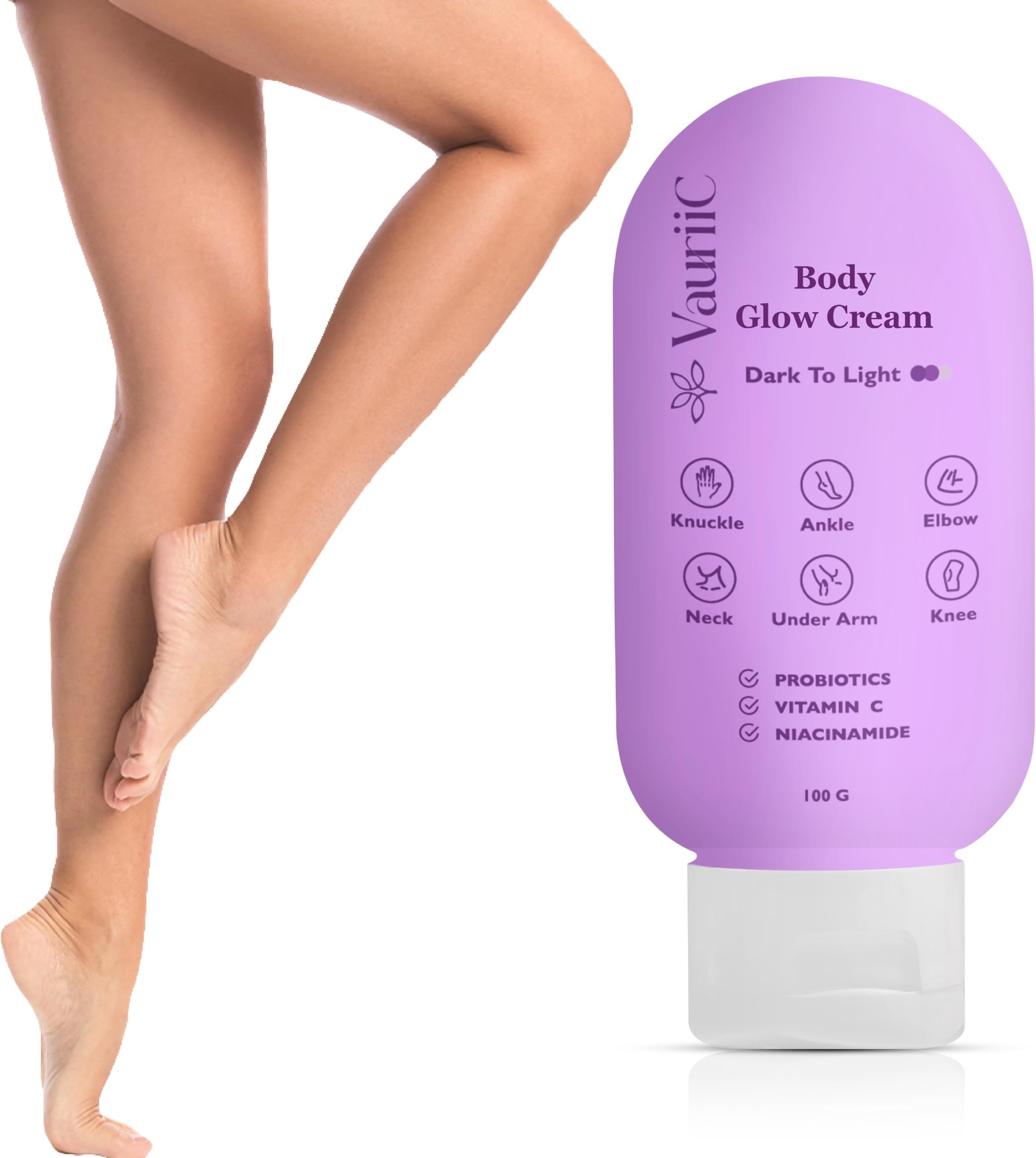 VauriiC Inner Thighs Glow Cream 100 gms to Reduce Dark Spots on Inner Thighs, Underarms, Elbows, Neck, Ankle, Knuckles & Knees | Improves Skin Tone | for Men & Women