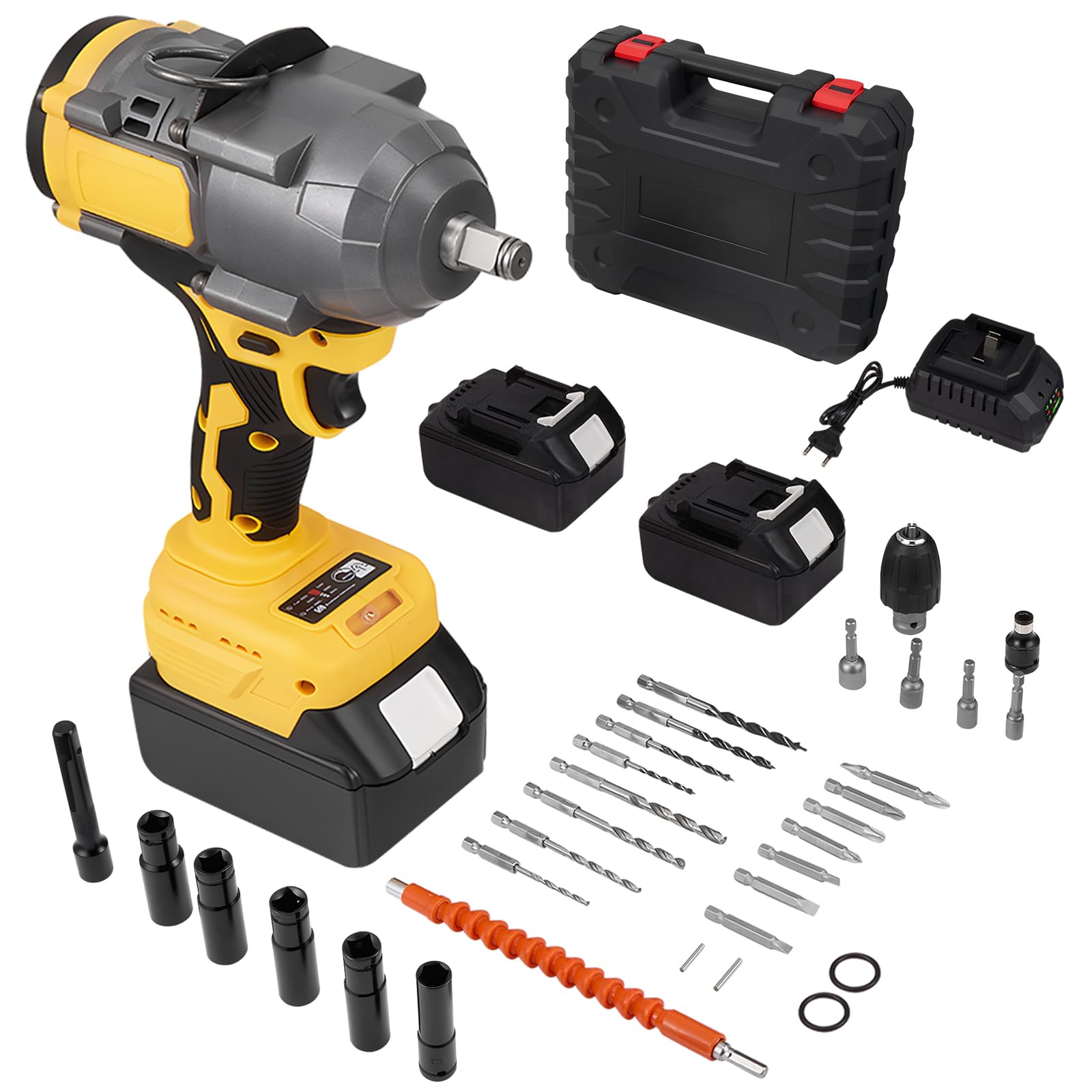 Pistola de impacto bateria 1000N con 2 baterías, 3 velocidades variables y luz LED, Potente Llave de impacto, para reparaciones de automóviles y proyectos de bricolaje