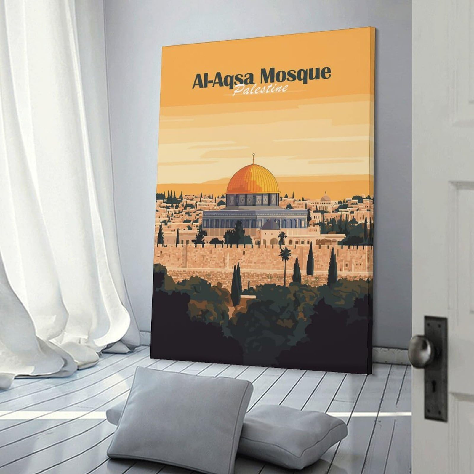 Junmoney Frame-Style-15 Al-Aqsa Mosque, Palestine Canvas Wall Decor 12X18inch(30X45cm), For Workspace Walls, Study Corners Or Bedrooms, Decorative Artwork For Productive Spaces