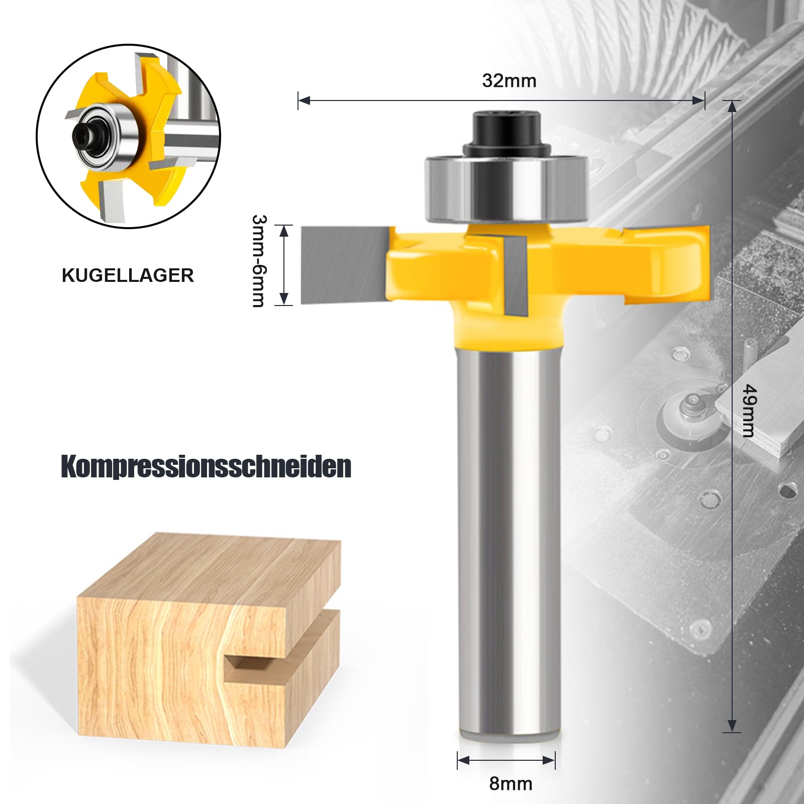 Punta per fresa a disco con gambo da 8 mm, L3 mm, lama in metallo duro a 4 denti, fresa durevole e affilata per utensili da lavorazione del legno