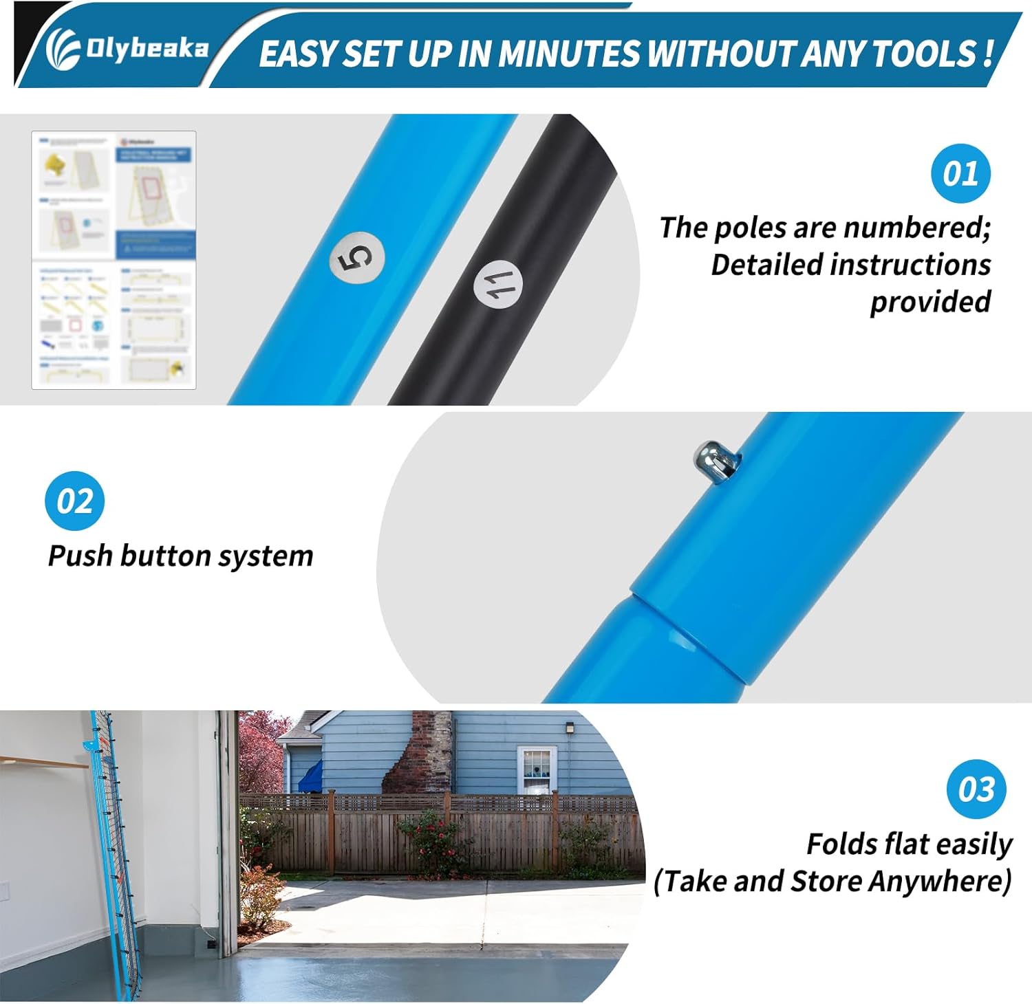 5 Adjustable Angles Volleyball Rebounder Net 7x4 ft with Stakes - Bounce Back Training Equipment for Practicing Volleying, Bumping, Spiking, Easy Set Up & Steady for Multi Sports (Blue, 4 * 7ft)