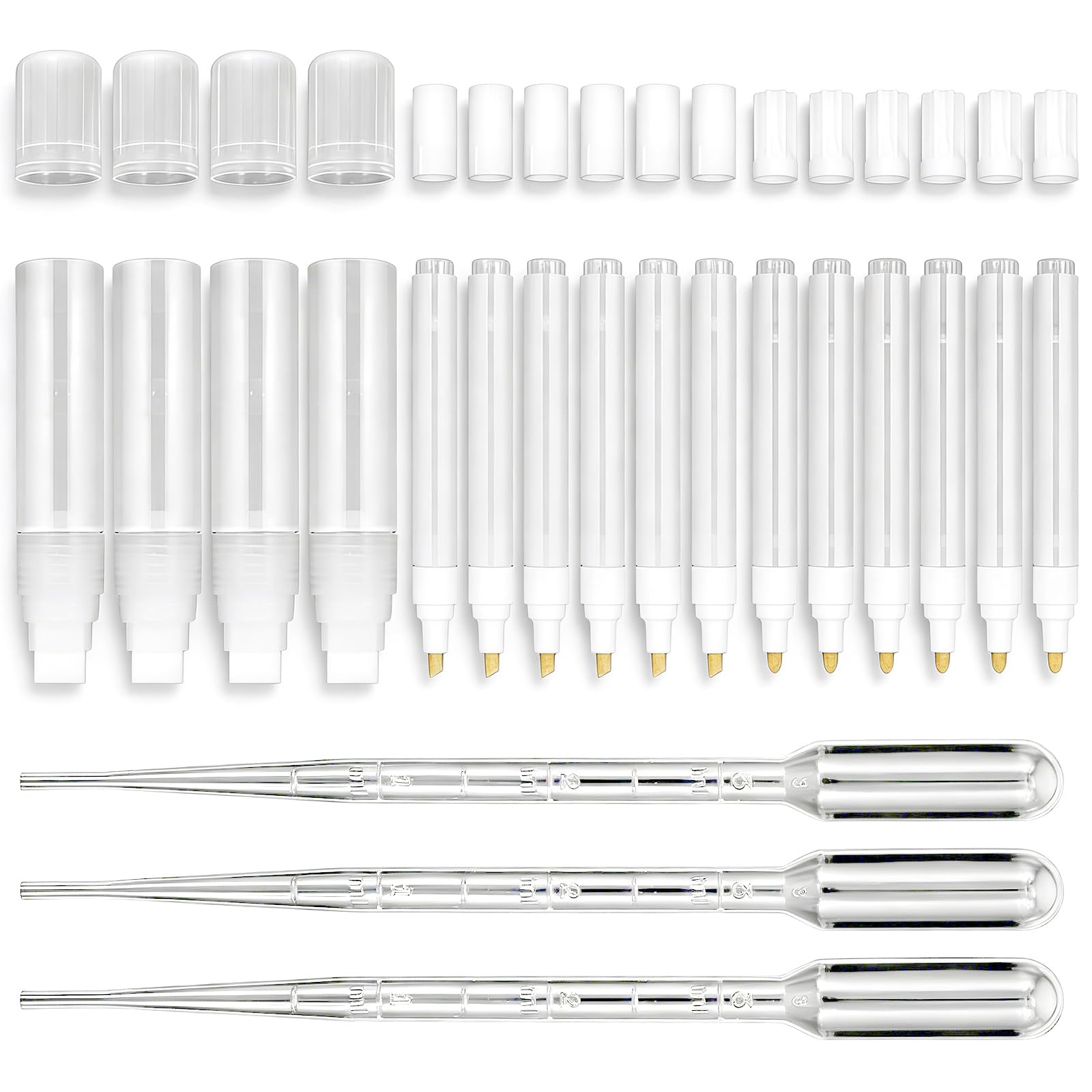 Tsophreniq 16Pcs Empty Acrylic Marker with 3 Droppers for Painting Doodling Craft Multipurpose Empty Paint Pen for Doodling Craft