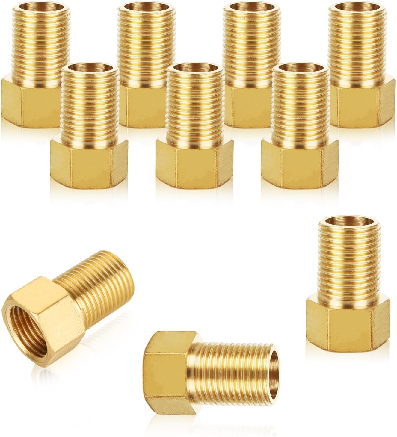 WOPPLXY 10 PCS Brass Pipe Fittings, 1/2" Female to 1/2" Male Pipe Longer Fitting Converter Adapter, Brass Extension Pipe Nipple Connector(Length 1.57 Inch/40 mm)