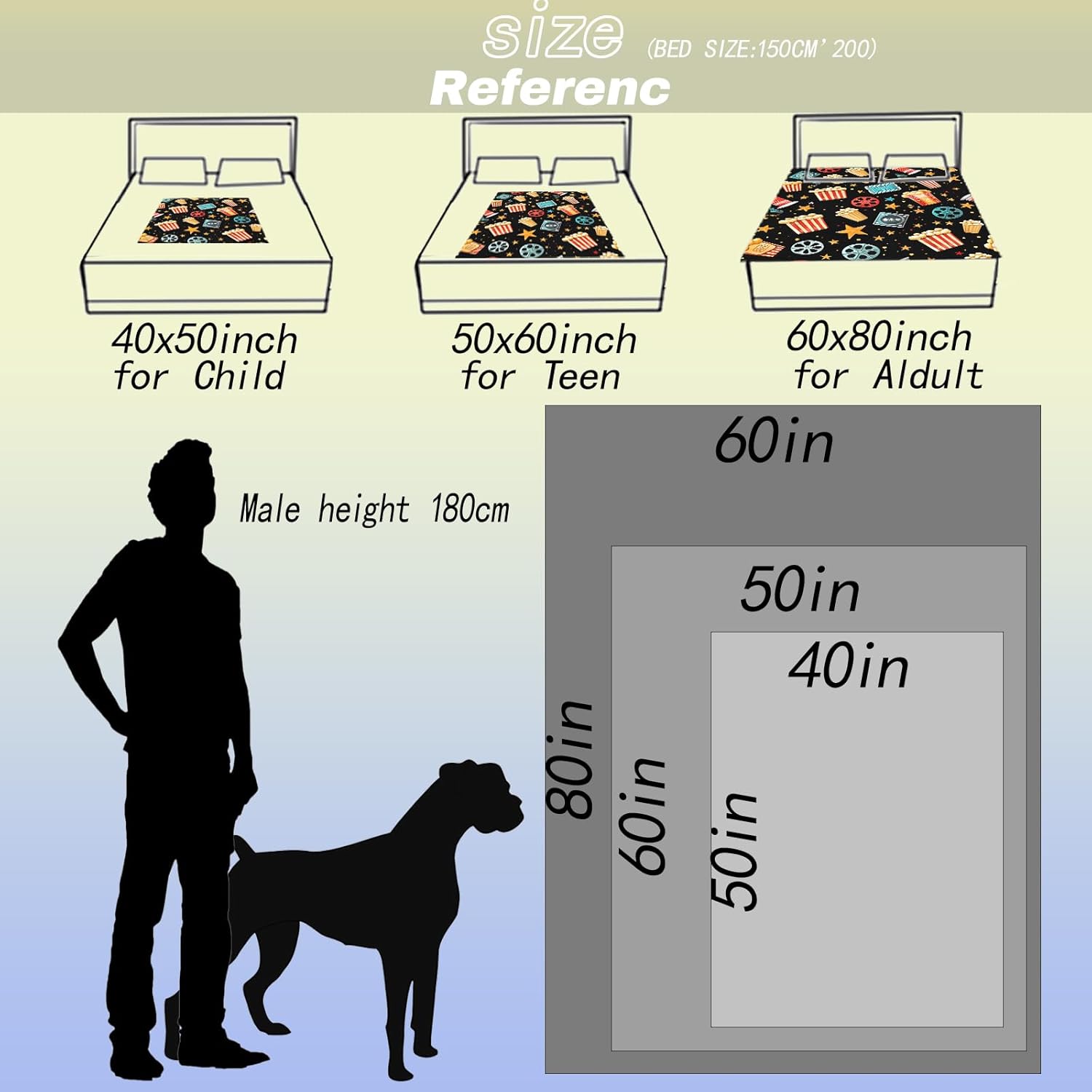 Popcorn Film Reels, and Star Throw Blanket - 60x80in,Ultra Soft, Cozy Lightweight Flannel,Movie Night Blankets - Gifts for Kids Boys Girls,for Couch Office Travel,Home Living Room Decor