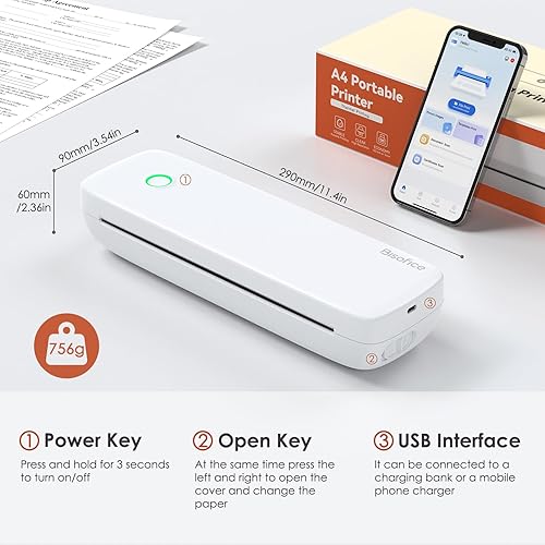Miniatura 7 de Bisofice Impresora térmica portátil A4 inalámbrica y USB de 2 pulgadas3 pulgadas4 pulgadas8 pulgadas8.5 pulgadas, carta de EE. UU. para oficina y
