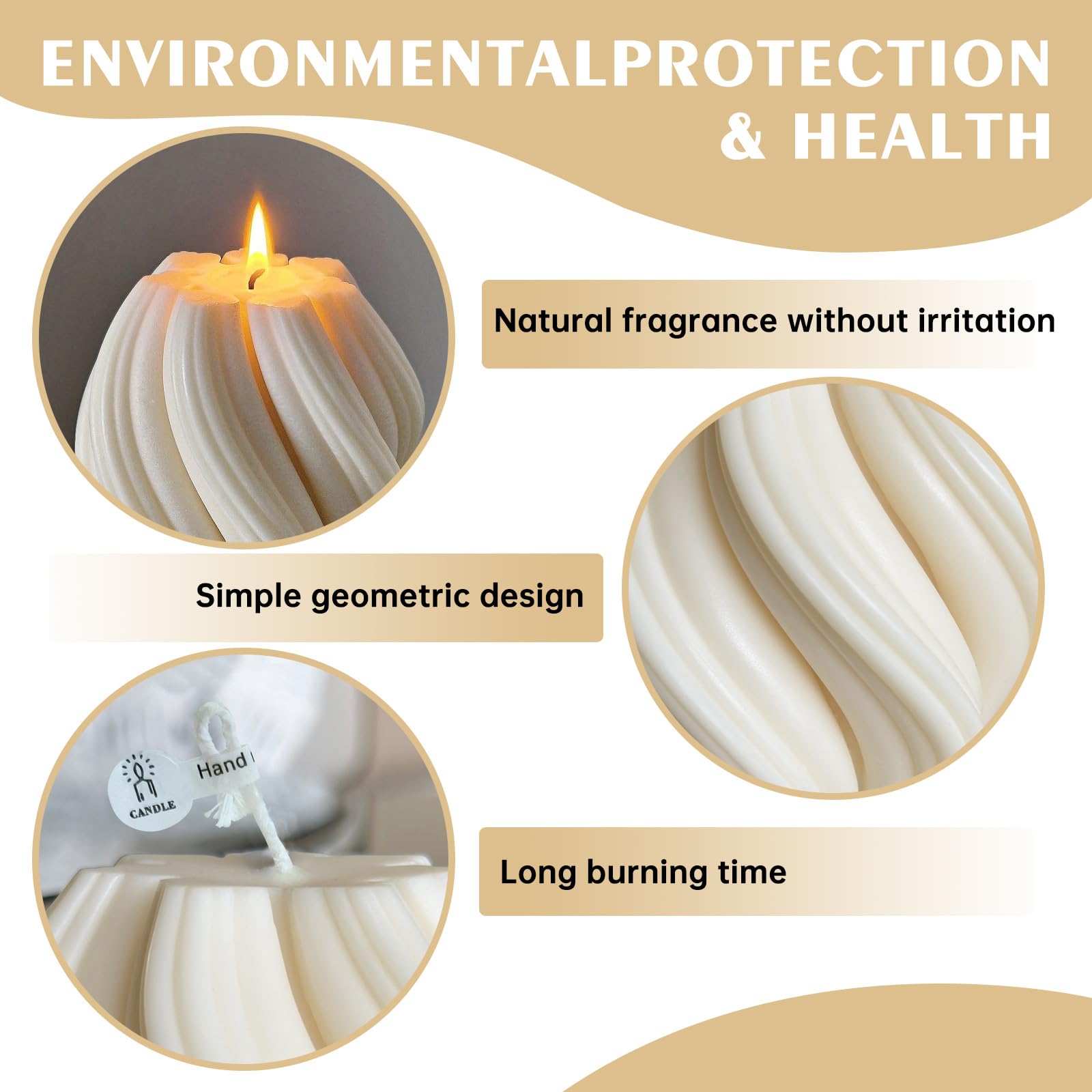 Spiral Swirl Candle Beautiful Handmade Pillar Scented Soy Wax Twirl Elegant Bubble Aesthetic Candle Housewarming Gift Home Room Shelf Decor Idea Spiral Candl (White Medium)