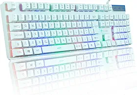 Titorion Teclado Gamer Semi Mecânico USB RGB Compatível com PC Computador Videogame Cor Branco e Preto TE001