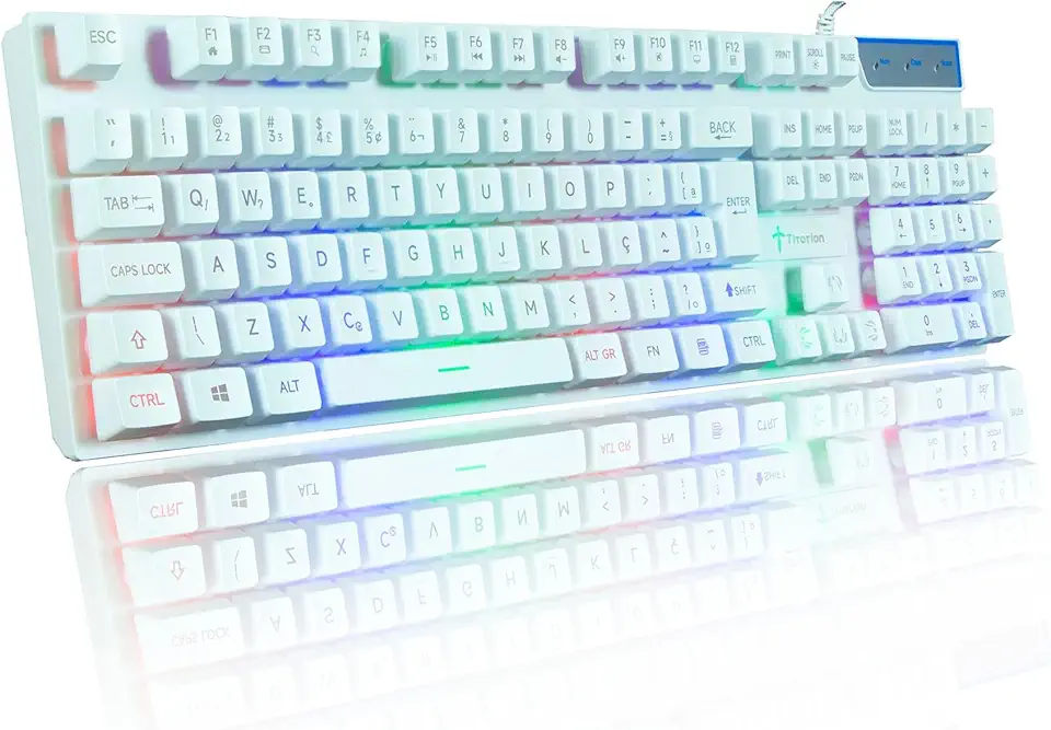 Titorion Teclado Gamer Semi Mecânico USB RGB Compatível com PC Computador Videogame Cor Branco e Preto TE001