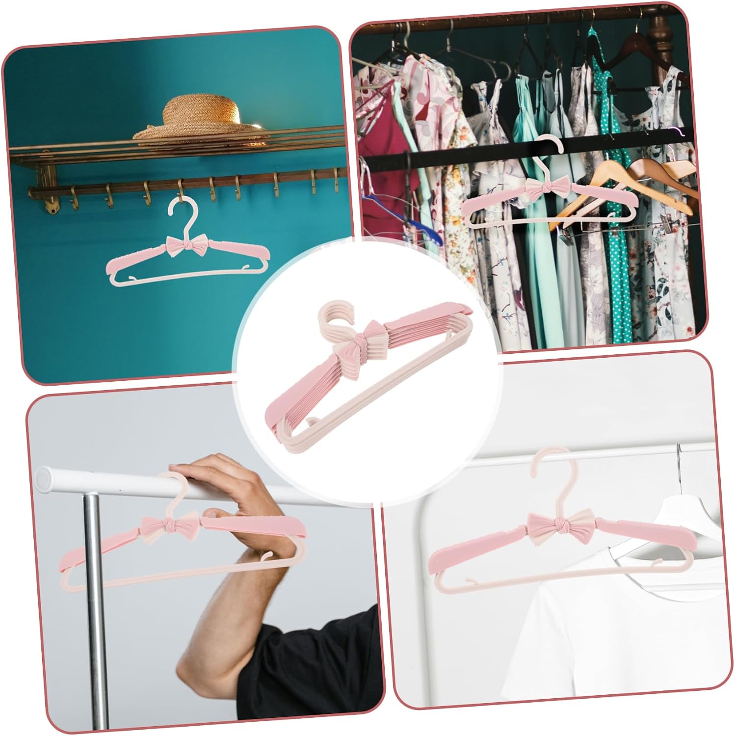 5 Pack Pink Plastic Baby Clothes Hangers Anti Slip Closet