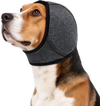 Dog Calming Hoodie,Waterproof Pet Calming Hood for Swimming Bathing,Anxiety Relief & Noise Protection,Adjustable Dog No Shake Ear Wraps for Firework,Grooming,Thunderstorms,Separation,Grey,S