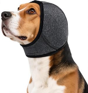 Dog Snood Ear Protectors,Dog Ear Cover,Adjustable Dogs Ears Muffs Noise Protection,Dogs Ears Defenders,Pet No Shake Head Wraps for Ear Hematoma Grooming Firework Force Drying,Grey,S