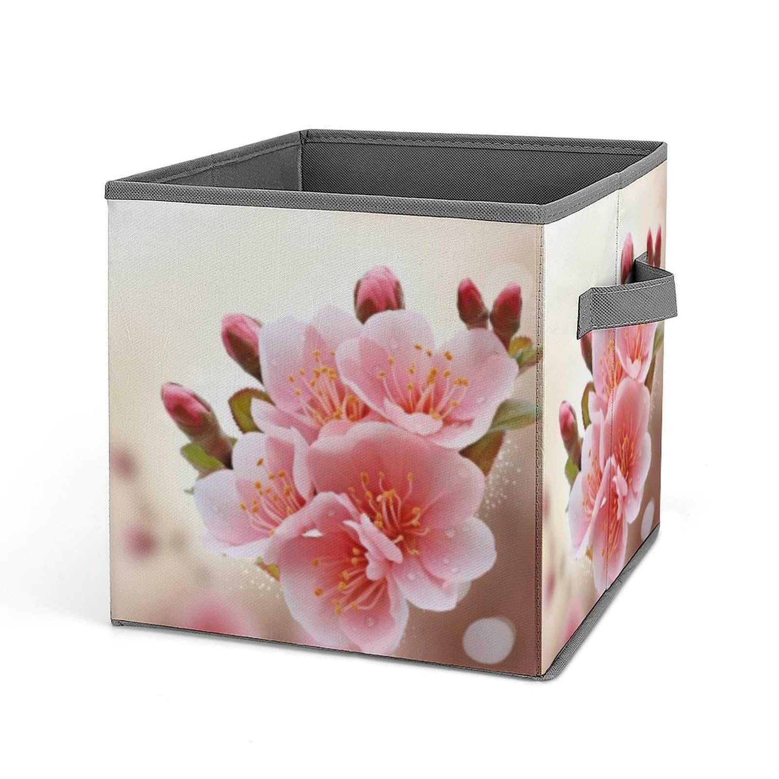 JTREHY Blossom Printed Foldable Storage Box, 10.6 Inches Fabric Storage Box for Wardrobe, Bedroom, Utility Room