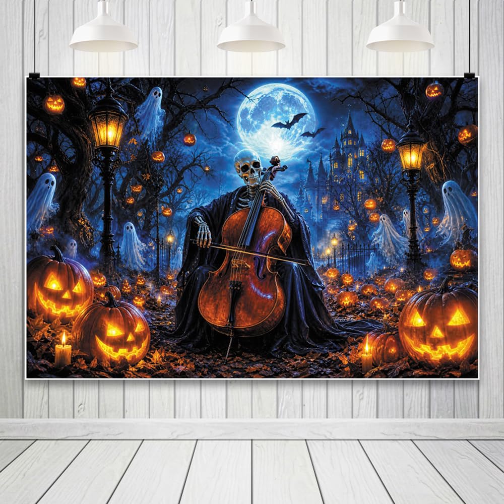 3 x 2,5 m szczęśliwe tło Halloween, solo, wiolonczela, śmieszny baner fotograficzny, świecąca latarnia Jack dynia, retro, światło uliczne z niebieskim i ciemnym klimatem, dekoracja tła na