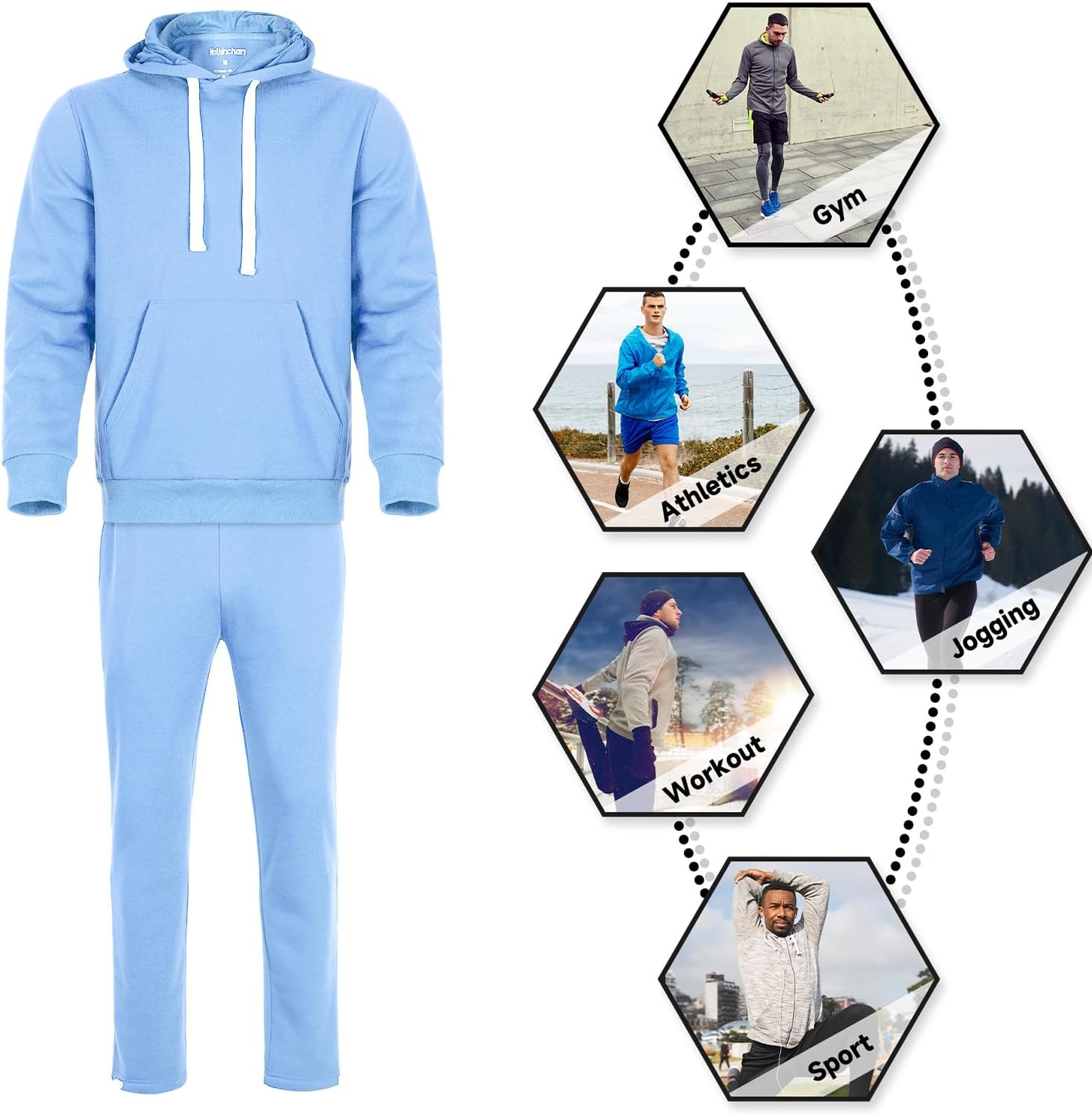 Men's Tracksuit 2 Piece Hoodie Sweat Athletic Sweatsuit Fleece Casual Running Jogging Sport Suit Sets - Image 6