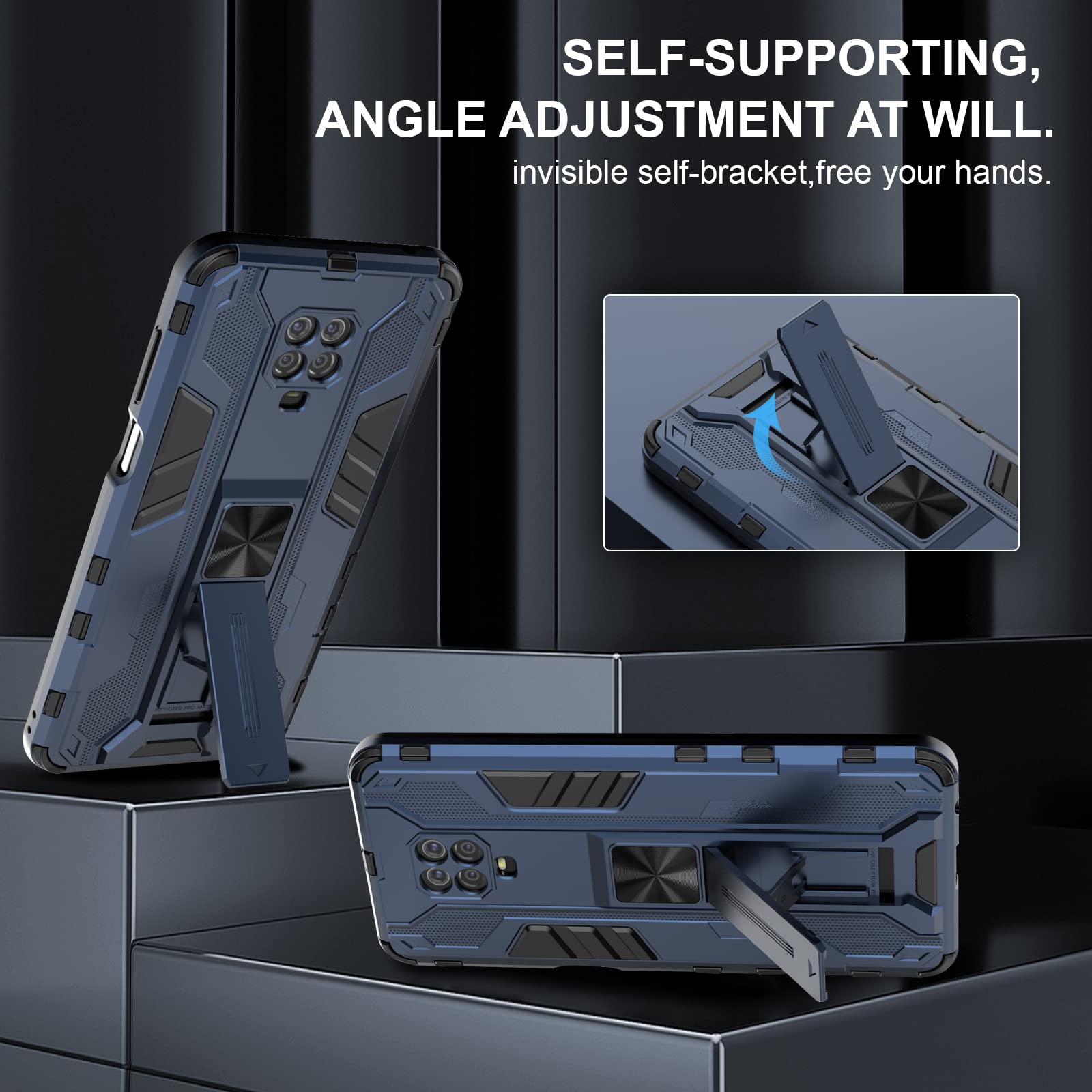 Funda para Xiaomi Redmi Note 15 Pro 5G, Carcasa Antigolpes con Soporte anular metálico, Case Protectora de Grado Militar, Azul — view 756