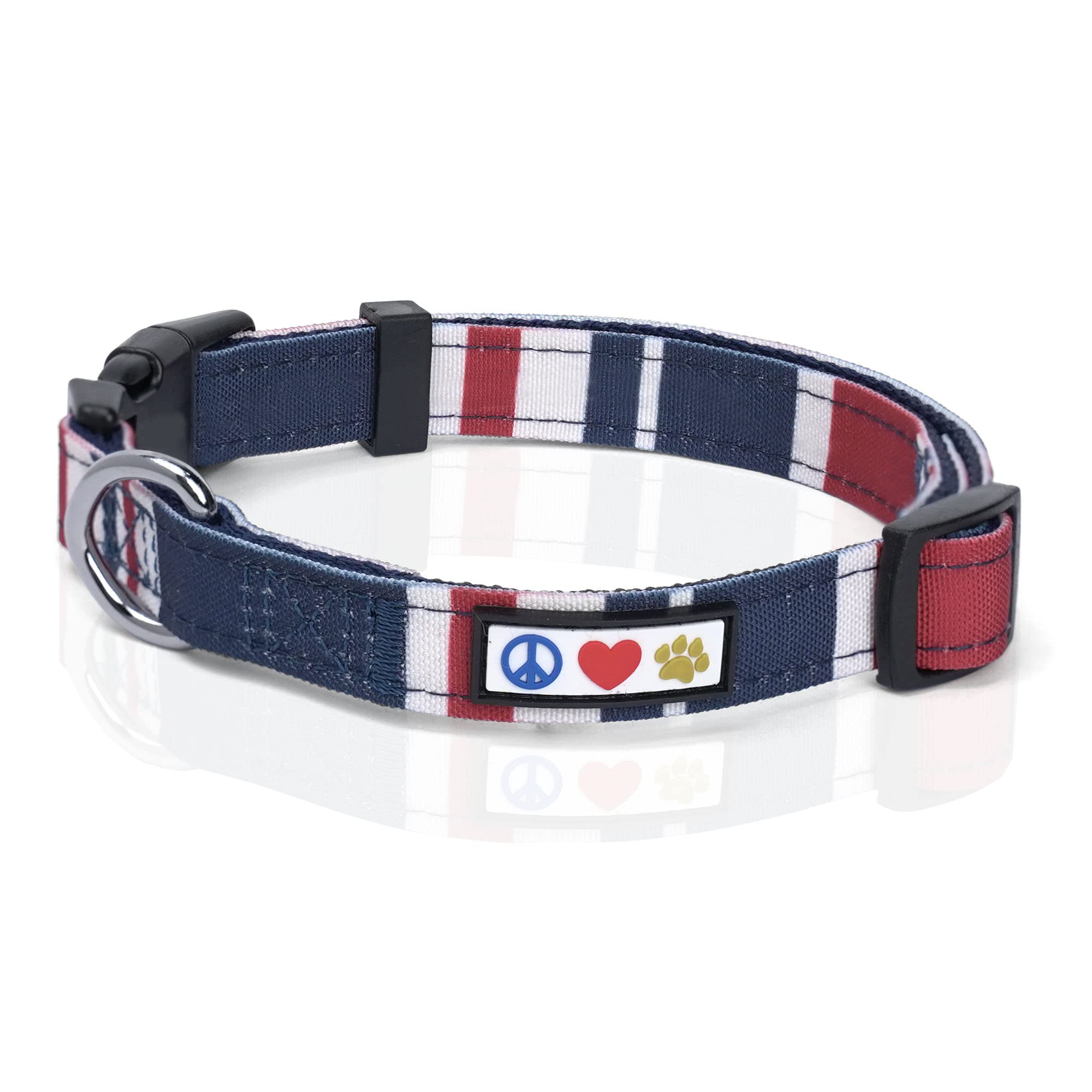 Pawtitas Pet Soft Adjustable Solid Color Nylon Puppy/Dog Collar Customizable Dog Collar X-Small, Red/White/Blue