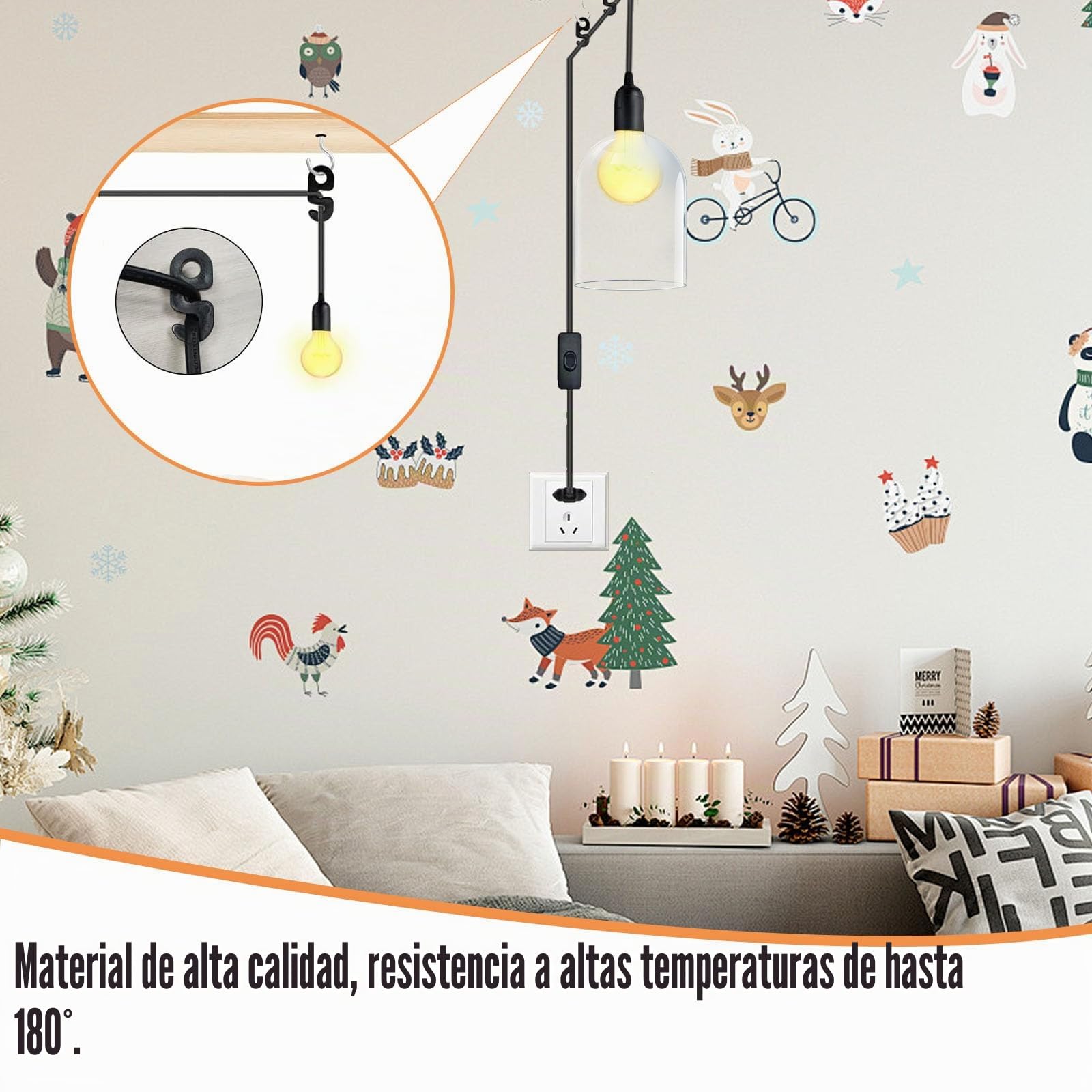 2 Piezas Portalámparas E27 con Cable Casquillo con Interruptor y Cable de 5m Portalámpara E27 con Arandela Roscada e Anillo de Rosca Porta Lampara para Candelabro Colgante