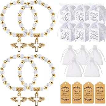 20 Count Christening Gift Set 20 Angel Rosary Bracelets 20 Baptism Boxes 20 Organza Bags 20 Charms