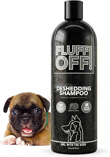 ¡Adiós al Peluche! de Girl With The Dogs, Champú Natural para Reducir la Caída de Pelo en Perros y Gatos, 16 Oz, Fabricado en EE. UU., Duración de 8