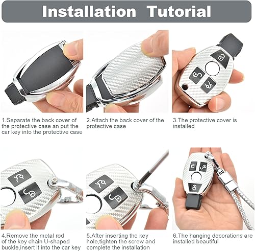 Miniatura 7 de FengleAuto Funda para llavero Mercedes Benz, compatible con llavero Mercedes Benz C E S M CLS CLK G, Size standard