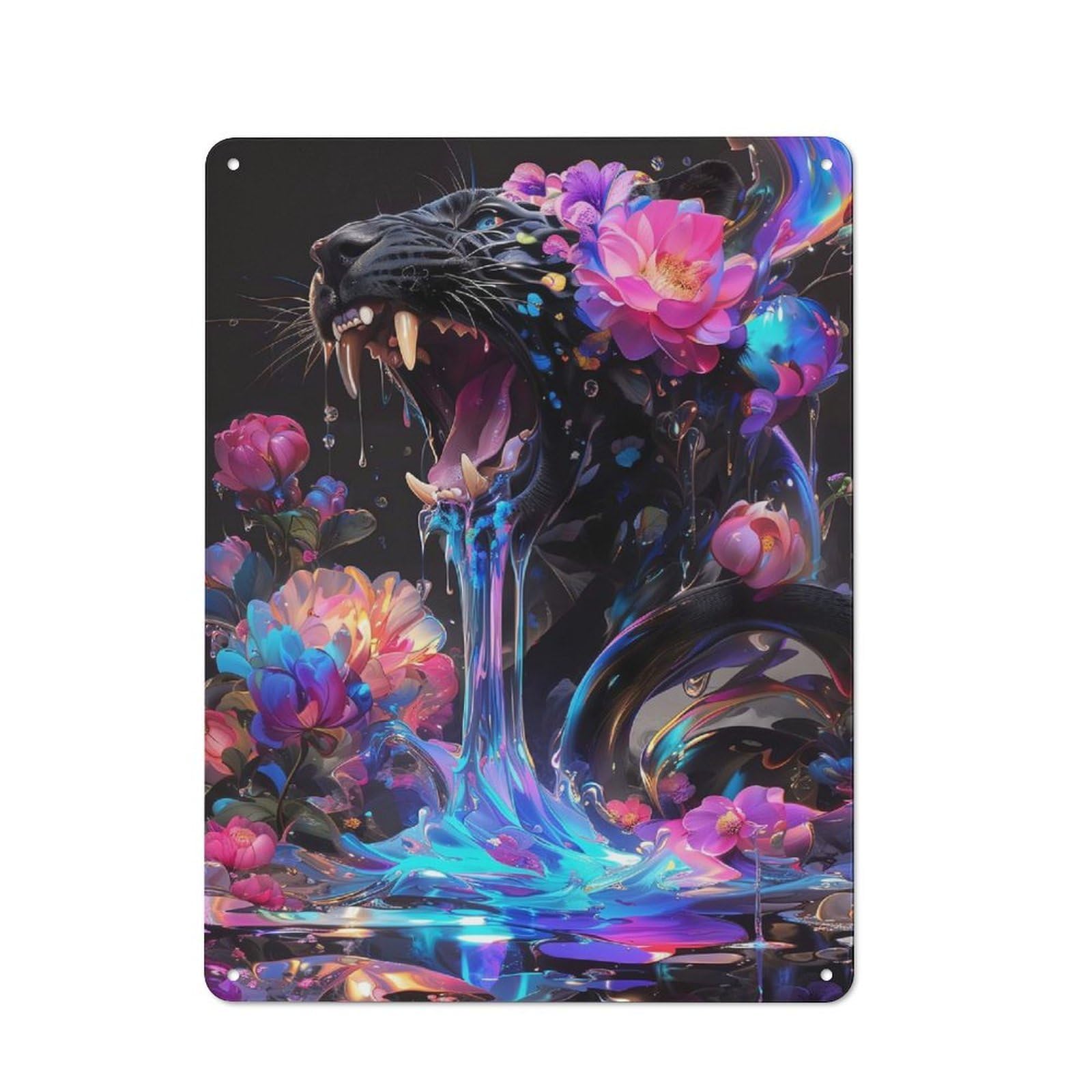 Junmoney Style-13 Floral Panther Fury Shed Style Metal Wall Decor 40X30cm, Tin Sign For Conservatory, Home Bar Or Utility Room