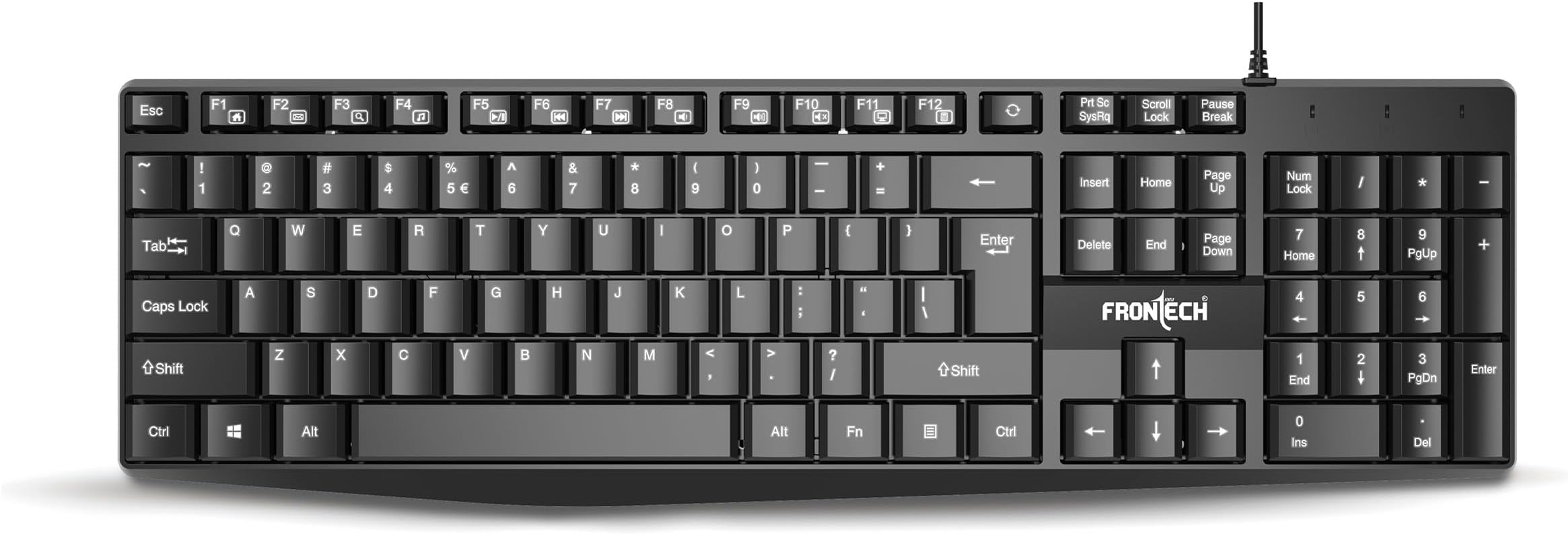 FRONTECH PrecisionFlow USB Keyboard - Ergonomic Design & Silent Typing for Windows (FT-1671)