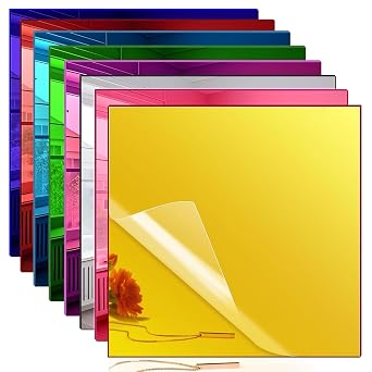 3mm Acrylic Mirror Sheets Laser Cutting Colored, 8Packs 20x20cm Glossy Laser Engraving Acrylic Blanks Panels, Cast Plastic Sheets for Photo Frame, Painting, Decor Projects