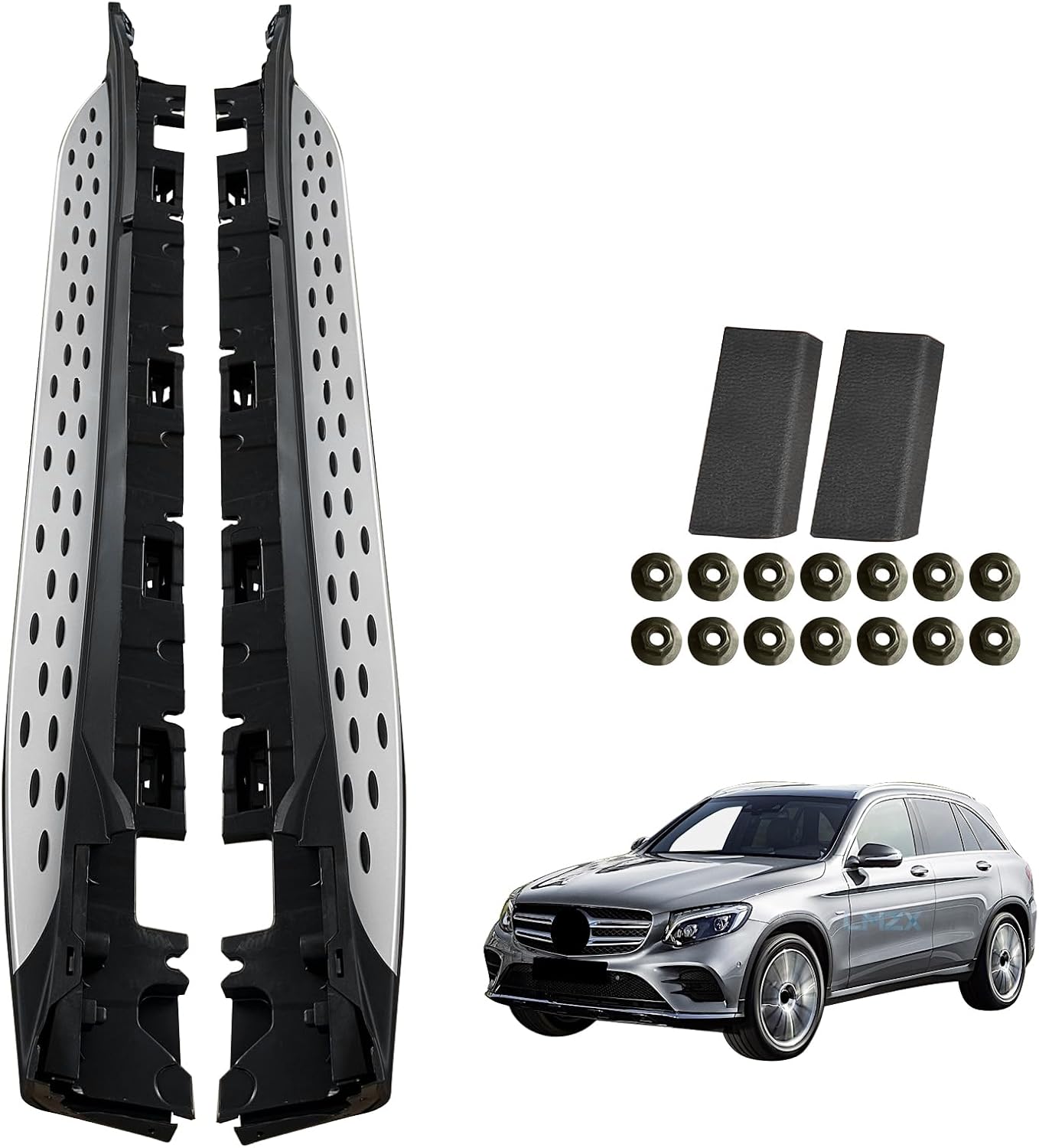 Running Boards Compatible with Mercedes Benz GLC 300 GLC 43 63 X253 2016 2017-2022 Aluminum Side Steps with Brackets,2 PCS Right and Left Side Step Rail Removable Nerf Bars(Silver)