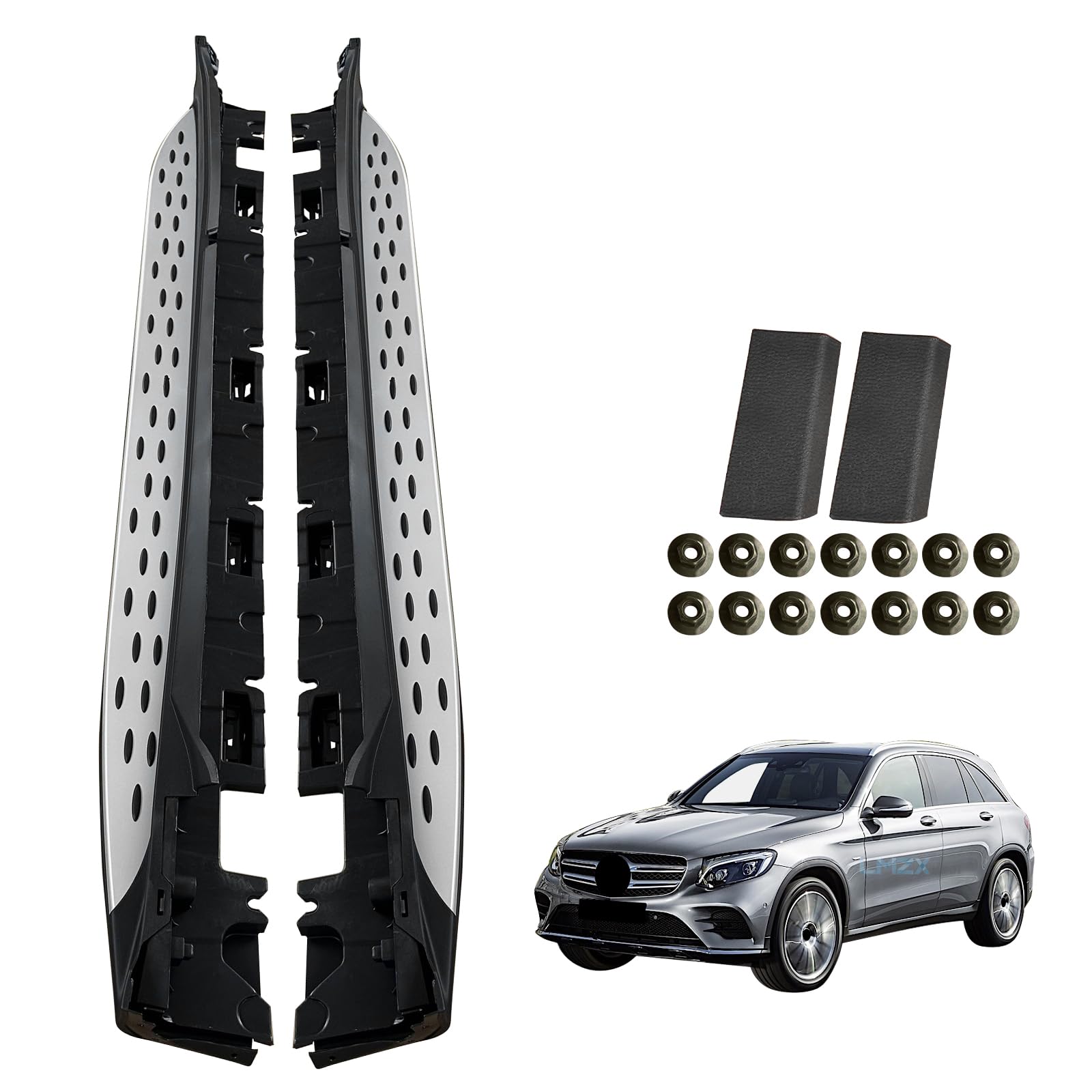 Running Boards Compatible with Mercedes Benz GLC 300 GLC 43 63 X253 2016 2017-2022 Aluminum Side Steps with Brackets,2 PCS Right and Left Side Step Rail Removable Nerf Bars(Silver)