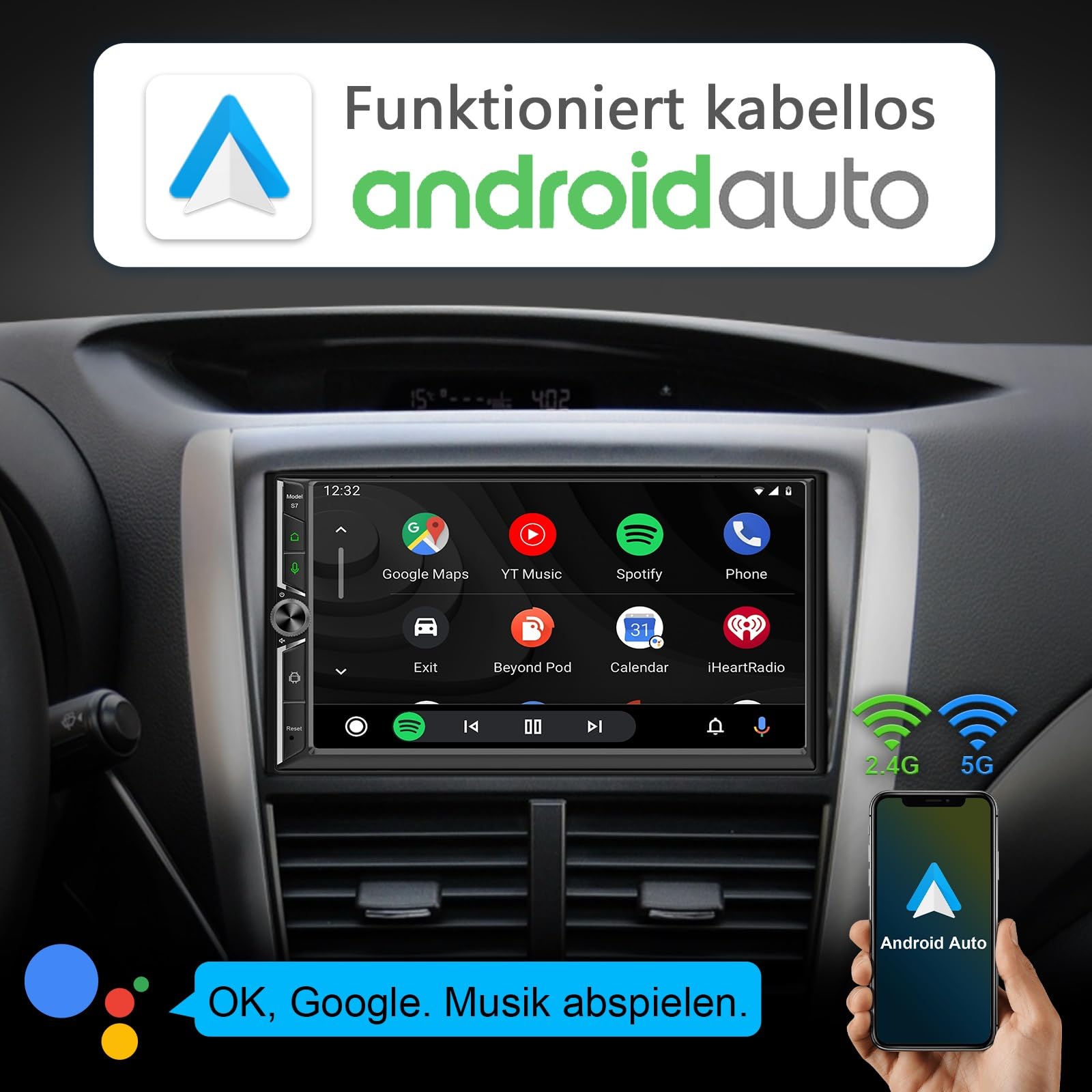 DAB+ Autoradio Android Doppel Din Radio mit Wireless Carplay Wireless Android Auto mit Bildschirm, 8 Core 4G+64G 7 Zoll Car Play Auto Radio 2Din Touch Display mit Navi, Bluetooth, GPS, WiFi, AM/FM/RDS