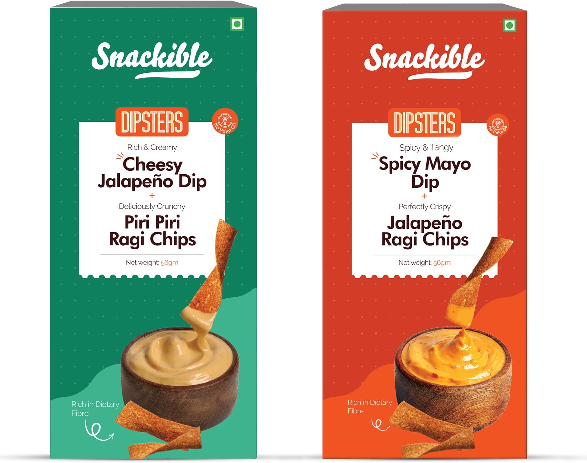 Snackible Dipsters Chips & Dip - Assorted | Pack of 2 Flavours | Cheesy Jalapeno Dip, Spicy Mayo Dip | No Palm Oil | No Refined Sugar | Made with Whole Grains | Rich & Creamy Dips with Chips | Mixed Flavours | Healthy Chips and Biscuit Sticks