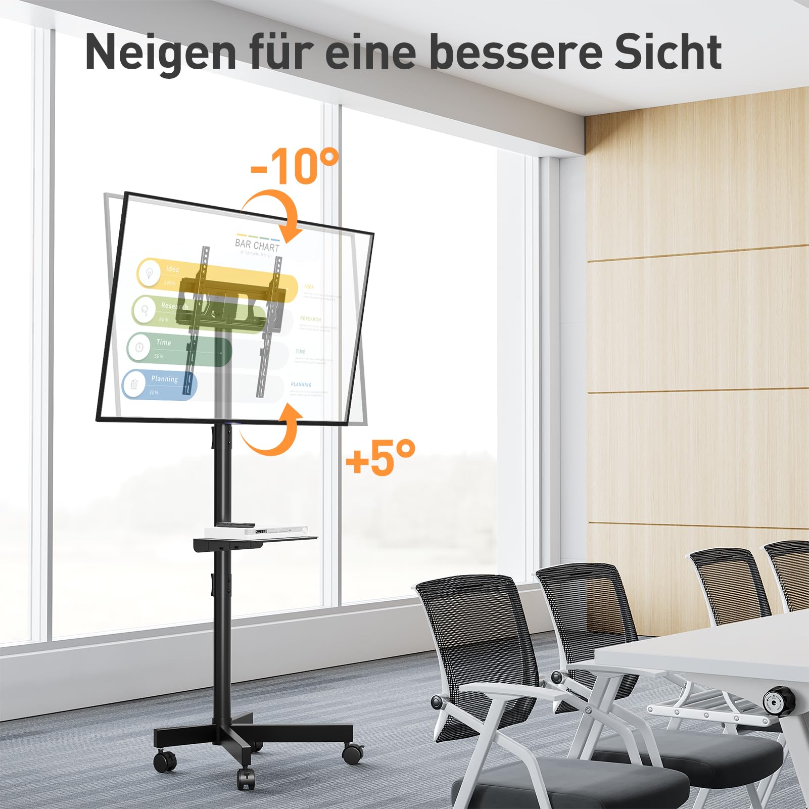 ELIVED TV Ständer Rollbar für 26-60 Zoll Fernseher bis zu 25kg, Max VESA 400x400mm, Mobiler TV Stand mit Rollen Höhenverstellbar Fernseher Bodenständer EV1117
