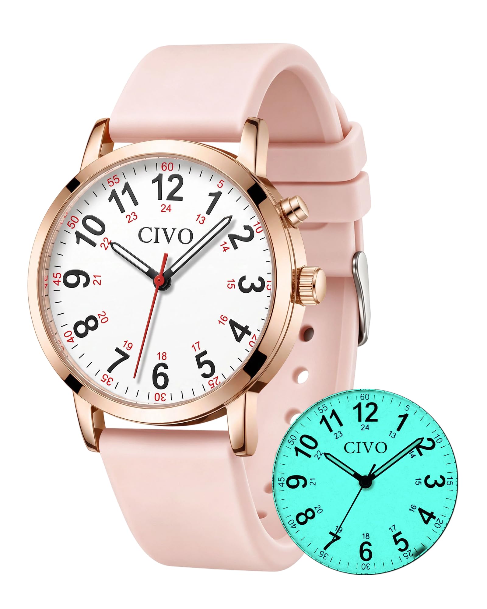 CIVO Night-Light Nurse Watches for Women: Easy-Read Analog Waterproof Watch