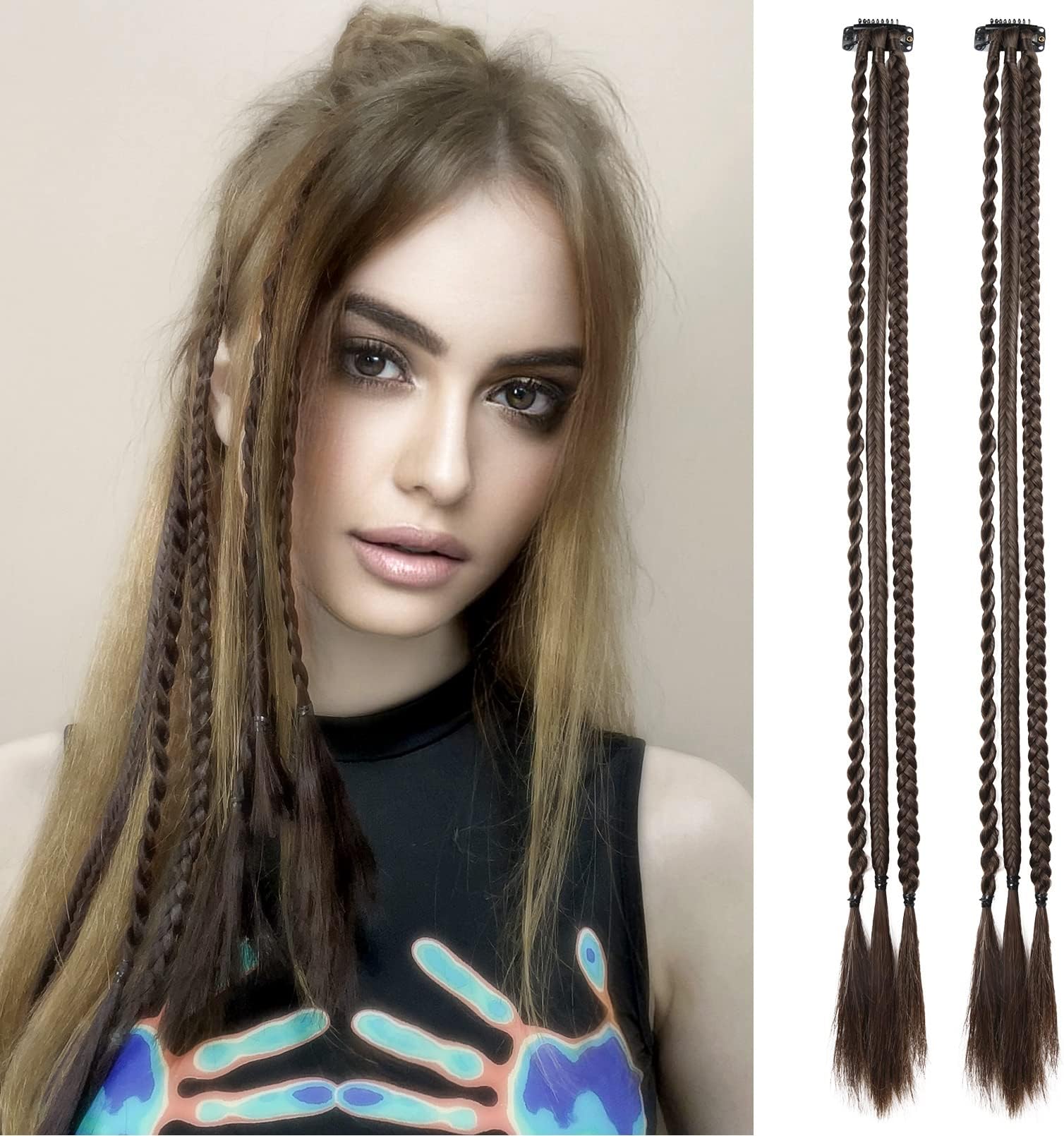 Amazon.com : Braid Hair Extensions, REECHO 6 PCS Clip in Hair ...